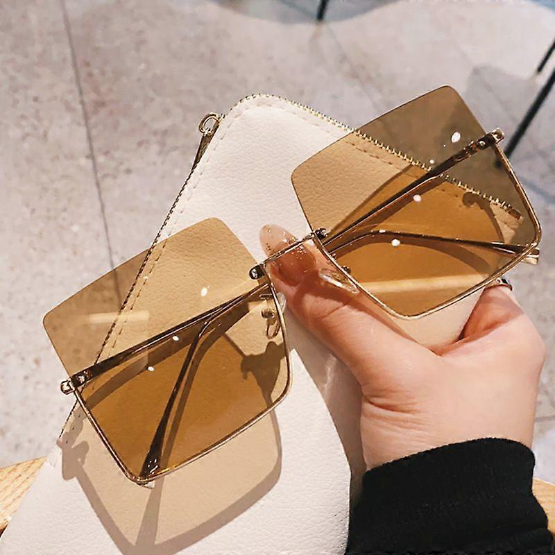 Fashion Square Oversized Flat Top Solbriller med sidelinse integreret til kvinder mænd