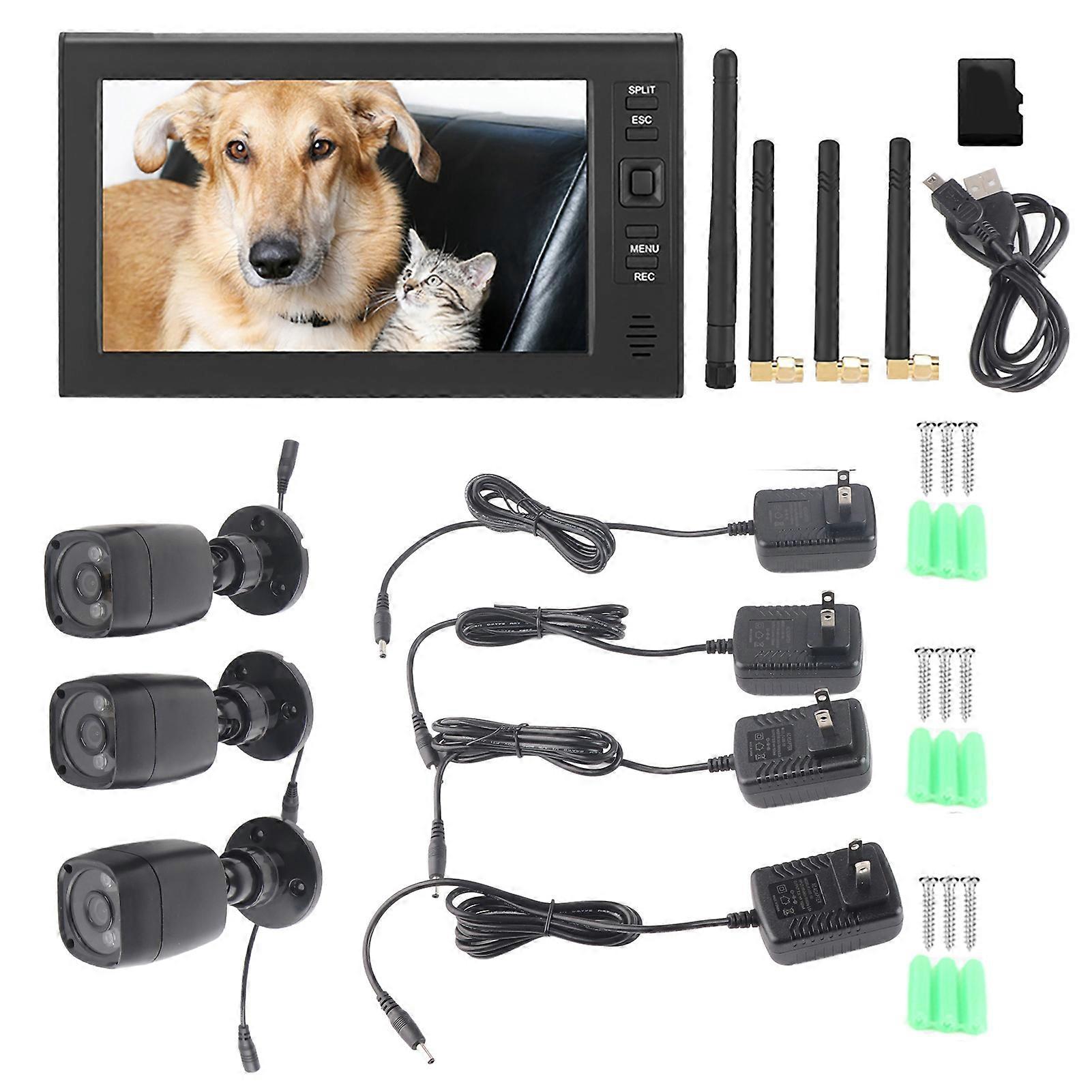 7" LCD Wireless Security Camera System - 4CH, Waterproof, Easy Install, SD Recording