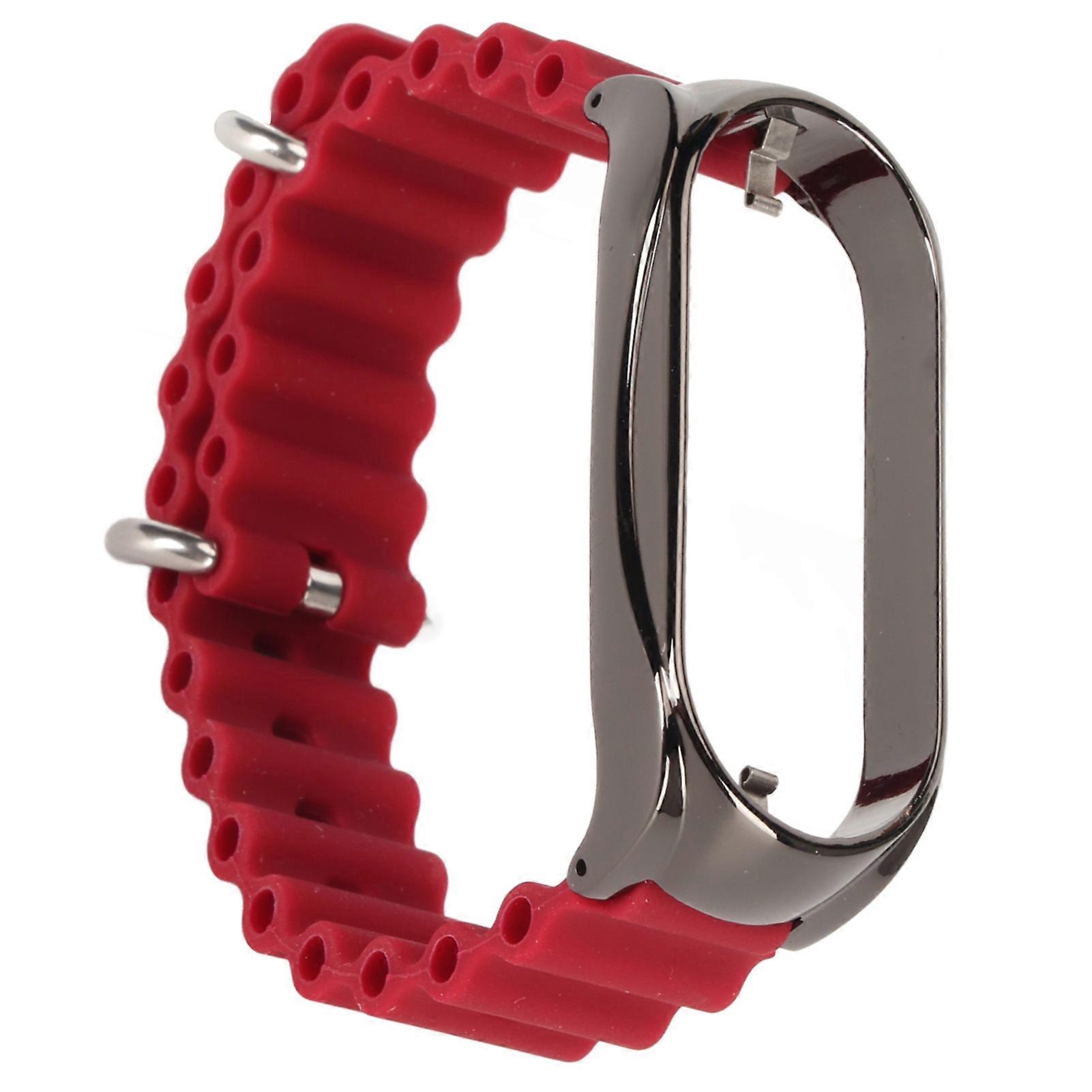 Soft Silicone Watch Strap with Stainless Steel Protective Bumper Case Accessory Fit for Mi Band 7