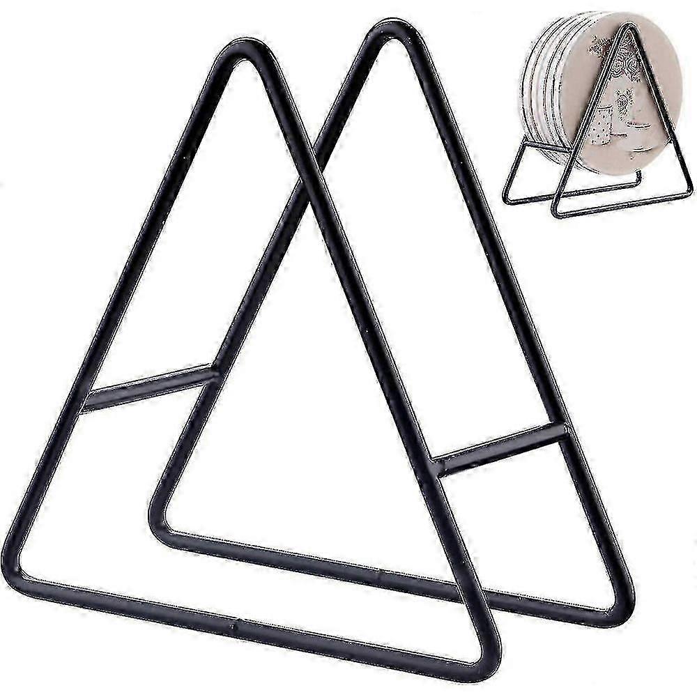 2pc Triangle Coaster Holder Black Iron Metal Holder Storage Caddy For Both Round And Square Coasters Fit 4 To 9 Pcs 6