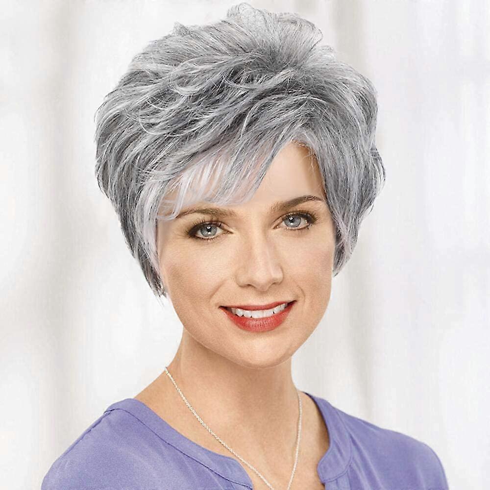 Short Pixie Wig for Black Women - Short Gray Pixie Wig with Bangs, Mix Gray Color, Stylish Pixie Cut, Comfortable Fit