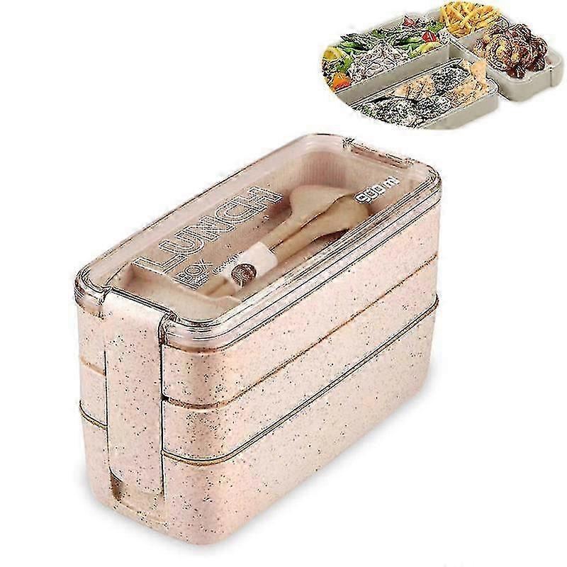 3-in-1 Bento Box with Spoon & Fork, Wheat Straw, Leakproof