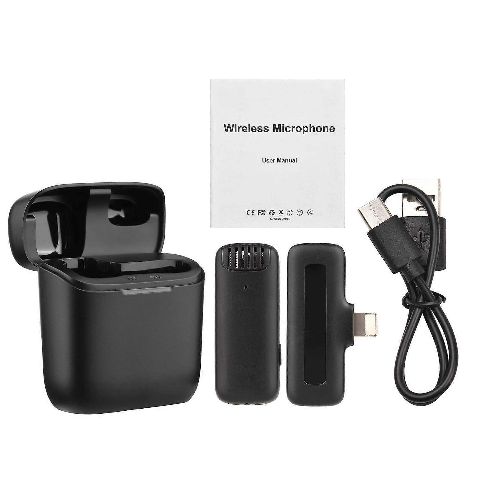 iPhone-Compatible Wireless Clip-on Mic System - 20M Range, Charging Case Included