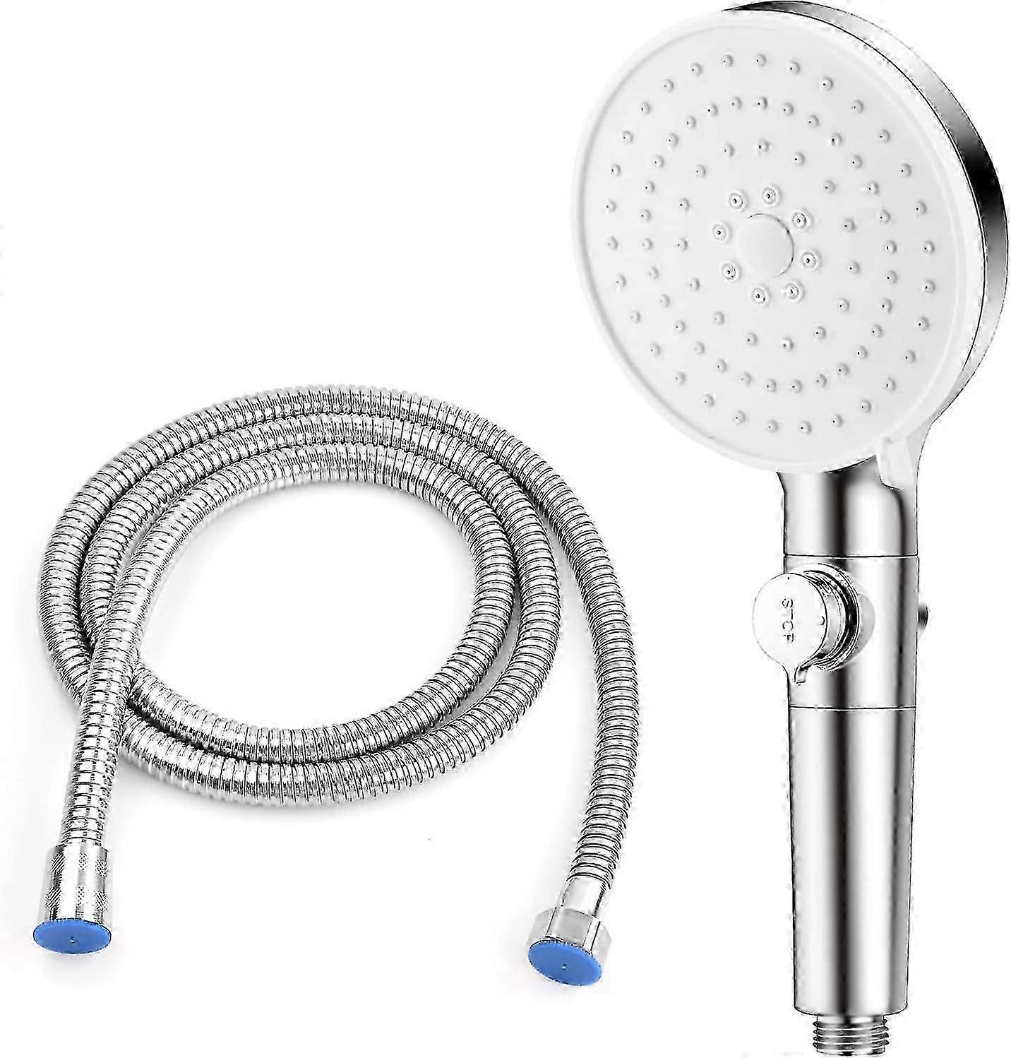 High Pressure Handheld Shower Head with 1.5m Hose and 5 Adjustable Modes, Features Water Stop Button and Anti-Limescale Technology in Silver