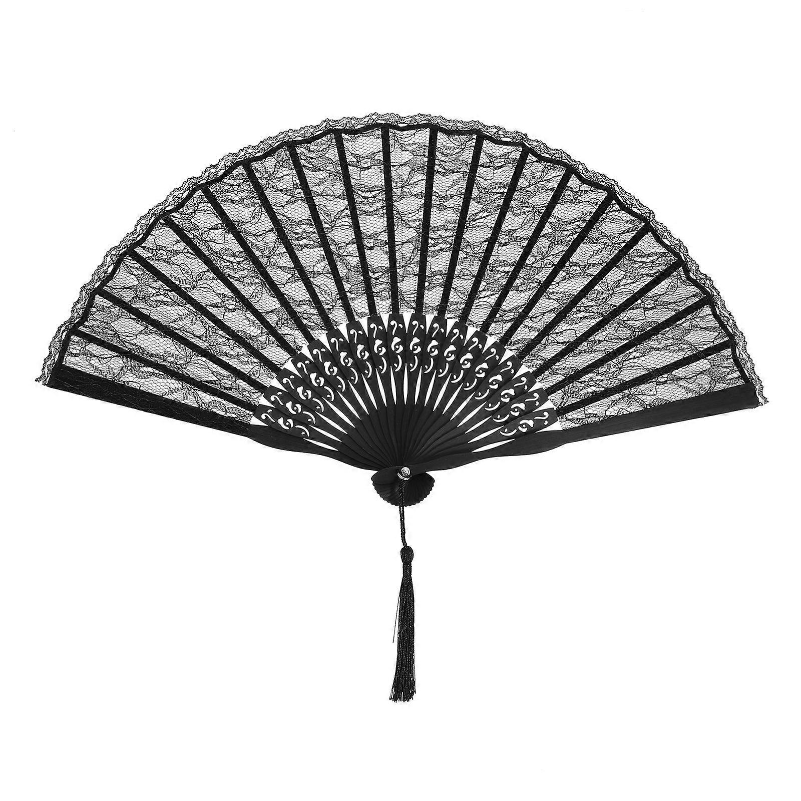 Lace Fan with Classical Pattern Portable Vintage Folding Fan Wood Folding Fan
