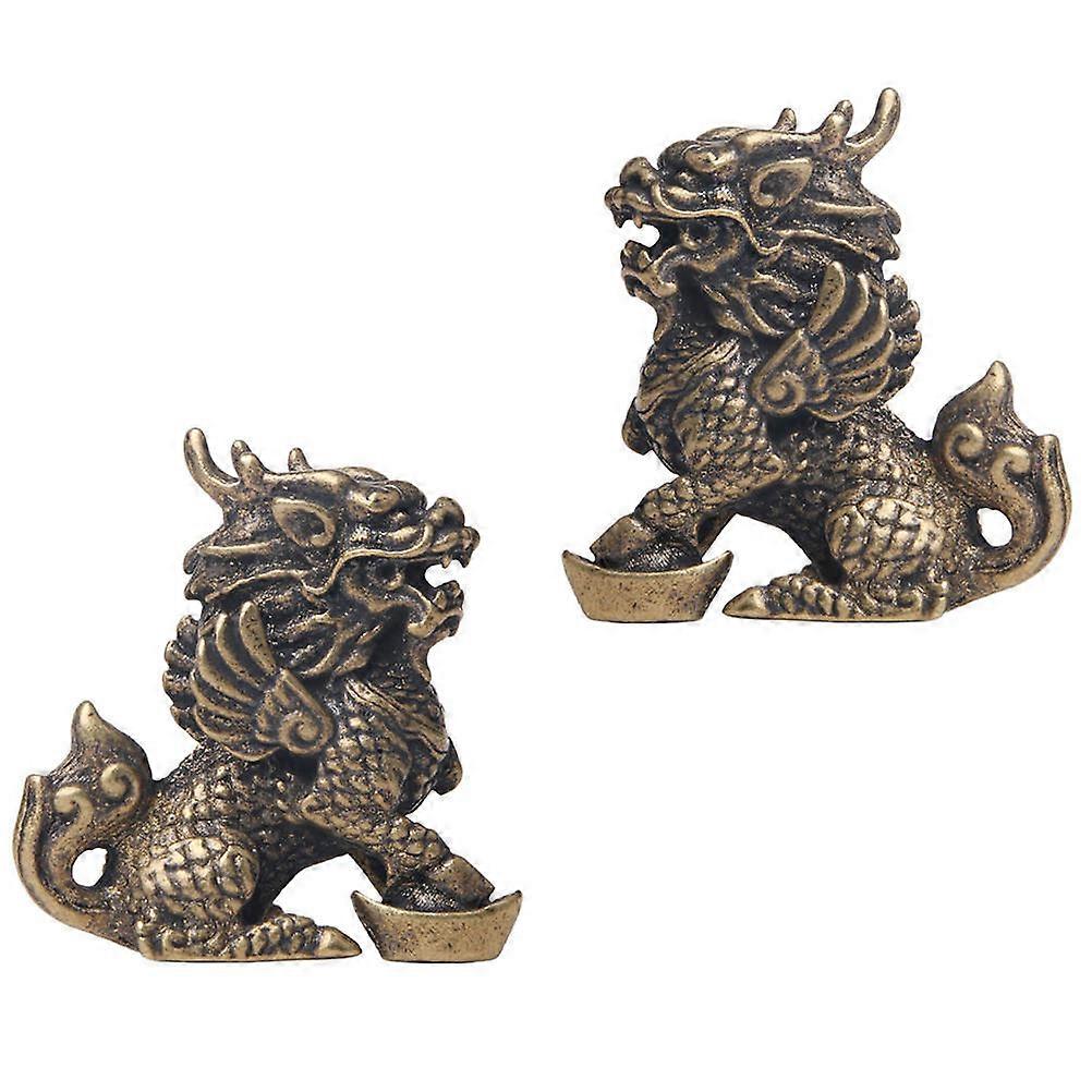 2pcs Fengshui Kylin Statue - Lucky Brass Unicorn Ornament- Chinese Classical Lucky Decor - Newyear Spring Festival Charm Adornments Feng Shui Decor