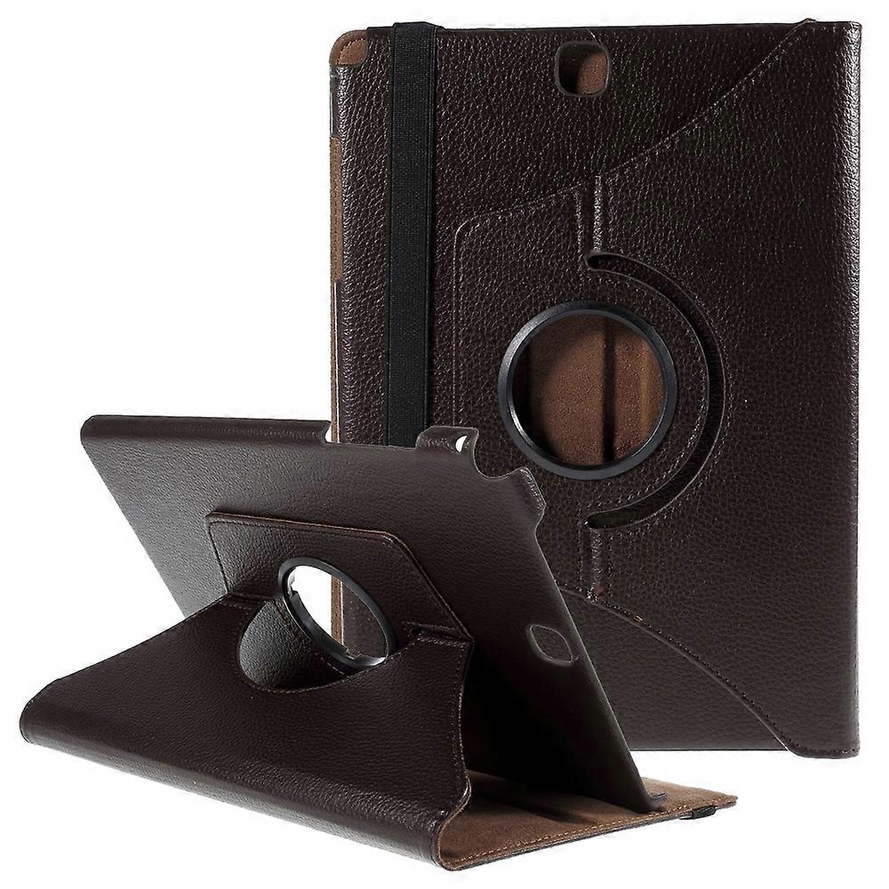 Dla Samsung Galaxy Tab A 9.7 T550 T555 Lychee Lichi Skórzany pokrowiec z obrotową podstawką - Kawa