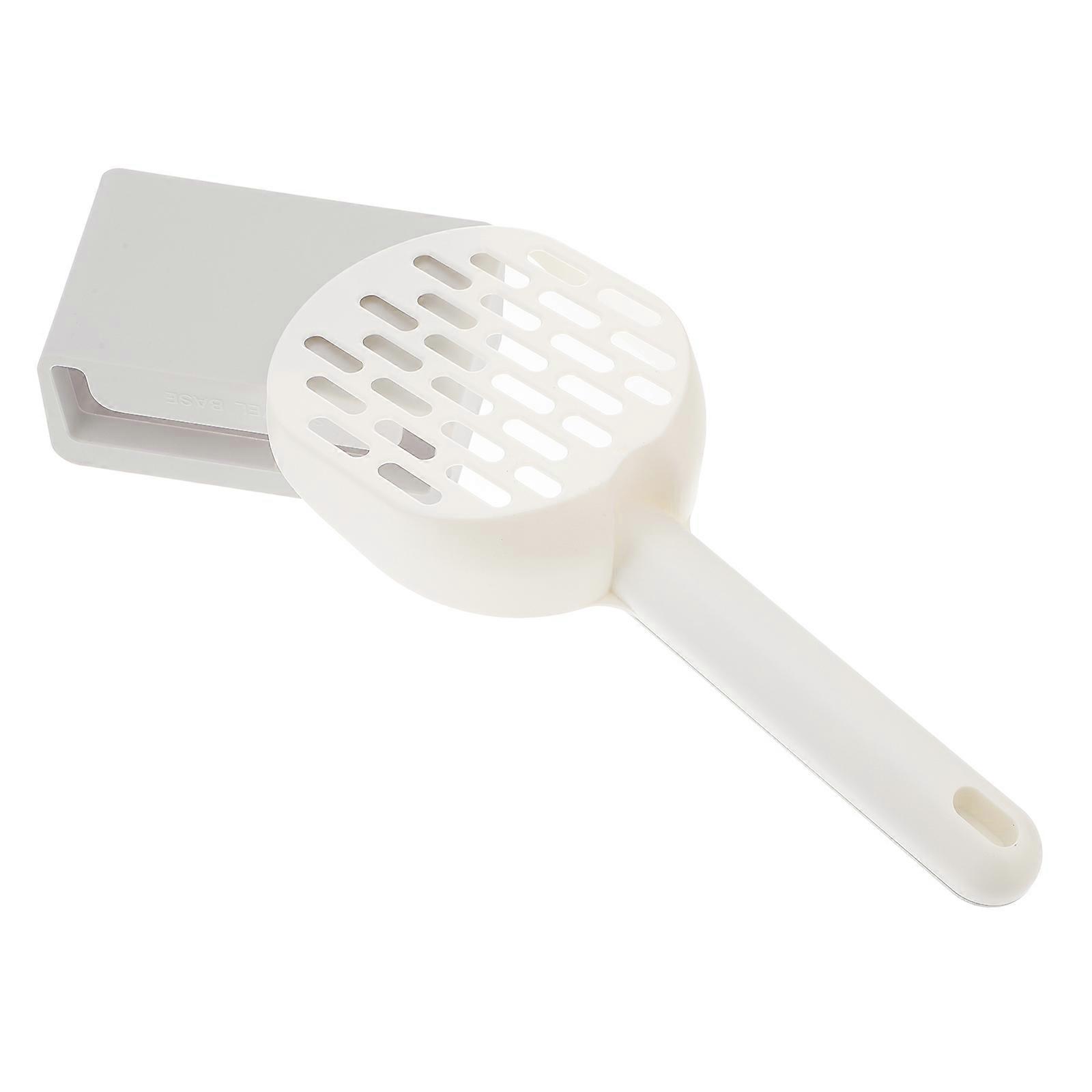 White ABS Cat with Caddy for Pet Use Ideal Litter Scoop and Holder 1 Set