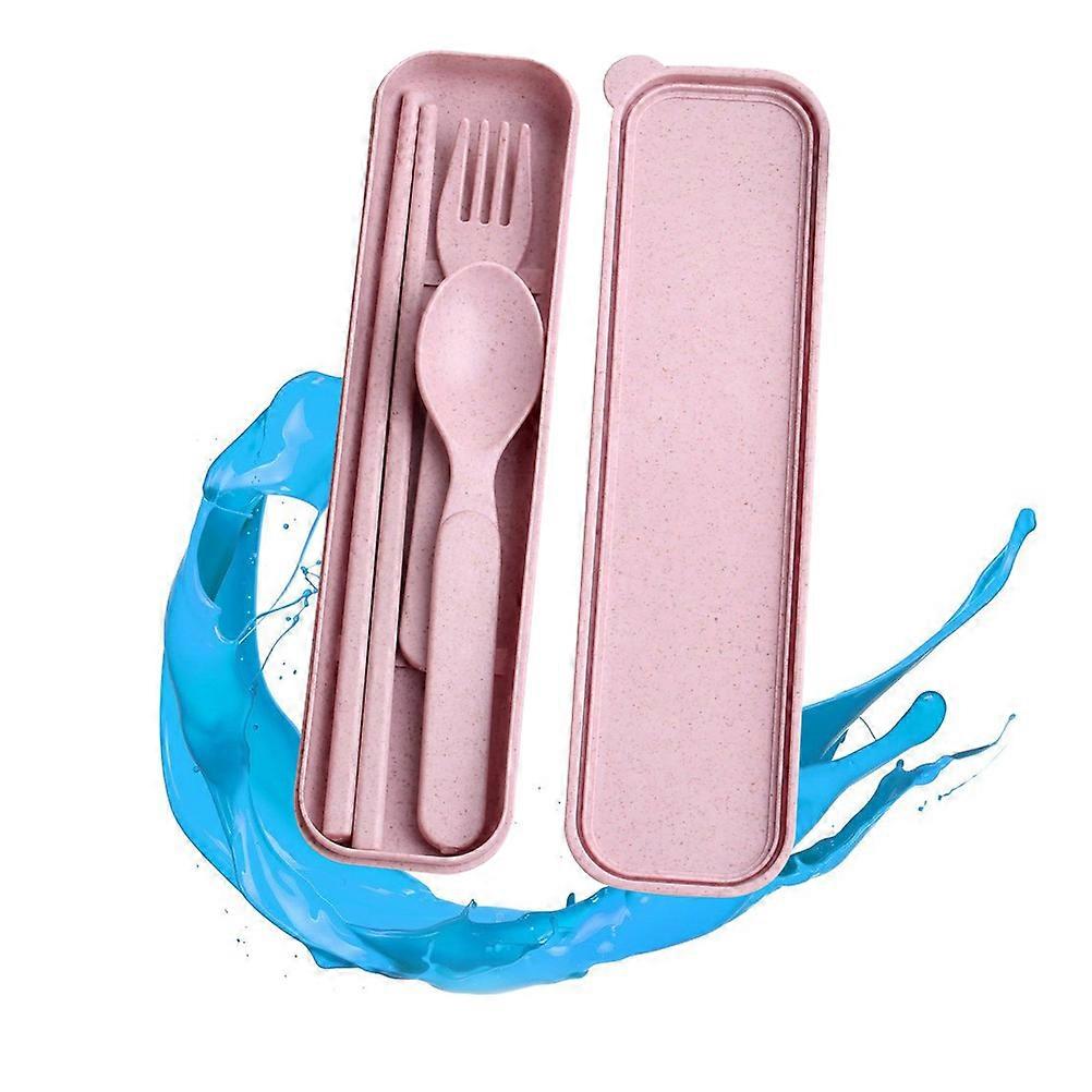 Kids Spoon Chopsticks Fork Utensil Set Pink 3-Piece Outdoor Use Durable Use