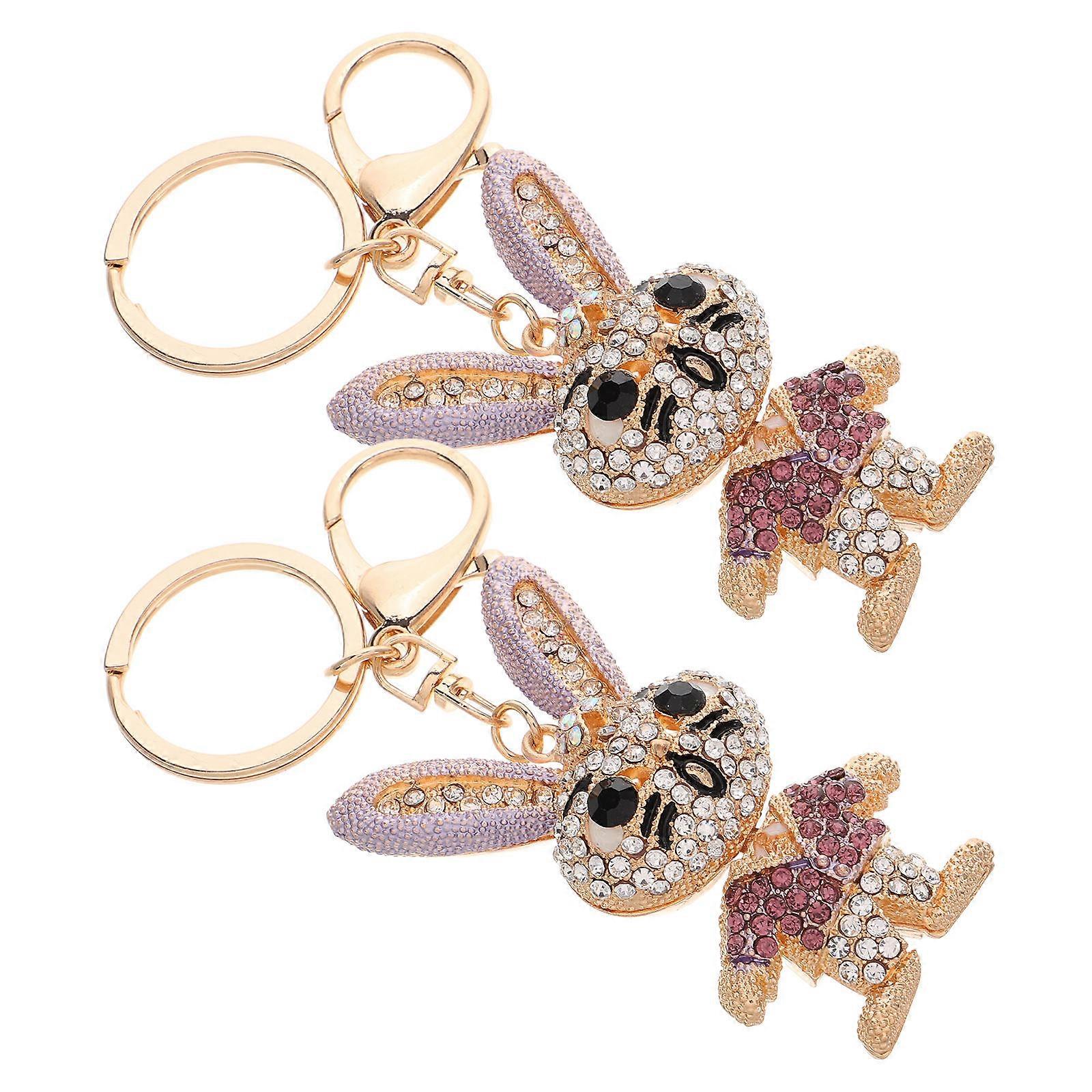 Keychain Decor Rabbit Shape Pendant Purple 12.00X4.30X2.00CM Wear-Resistant Lightweight 2Set
