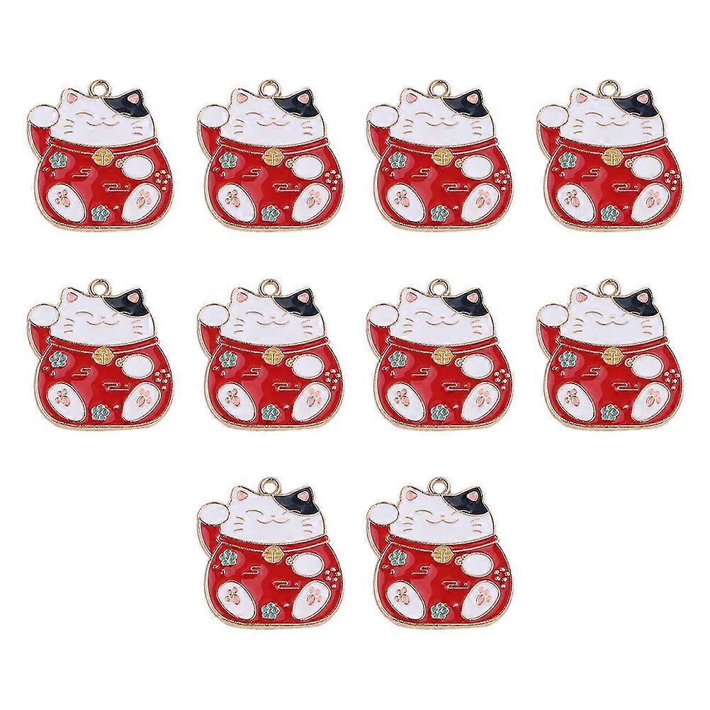 Luck Cat Pendant Alloy Charms for Decoration Use 10Pcs DIY Crafts Keychain
