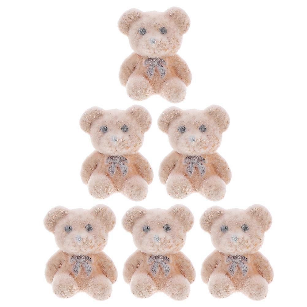 6pcs Mini Plush Bears Decorative Party Favors for Weddings, Showers & Birthdays – Soft Flocked Animal Cake Decorations & DIY Craft Supplies – Light
