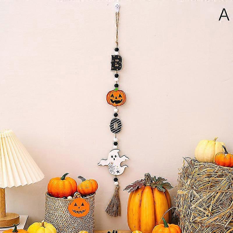 ליל כל הקדושים תליון חרוזי עץ גמד דלעת עטלף רוח רפאים תלויה קישוטים