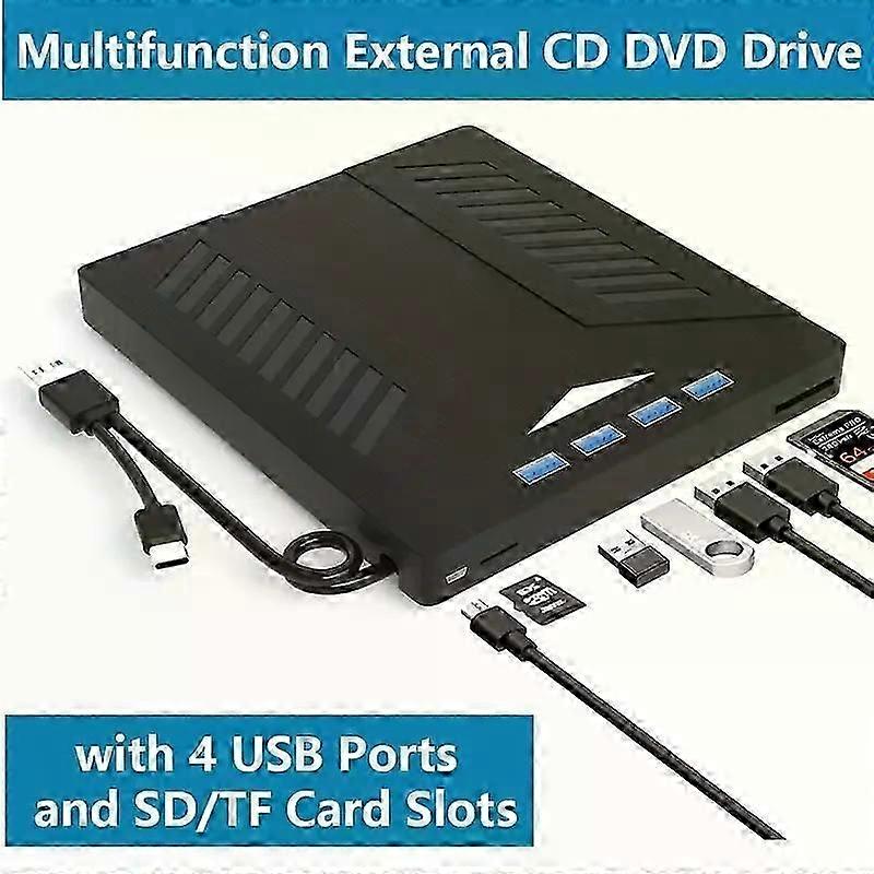7-in-1 Multi-function External CD DVD Drive, USB 3.0 Type-C CD DVD +/-RW Drive