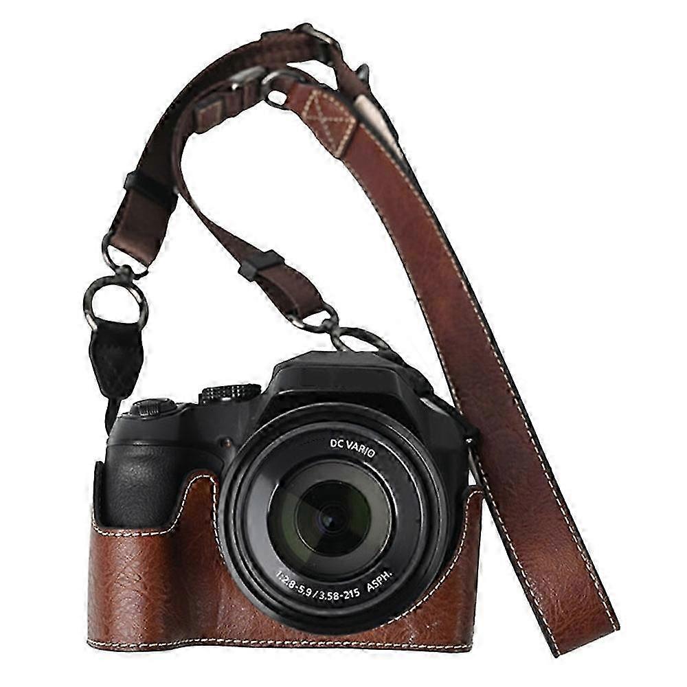 Large Cutout PU Protective Camera Case with Shoulder Strap for Compatible Brand Lumix FZ80D, Litchi Texture