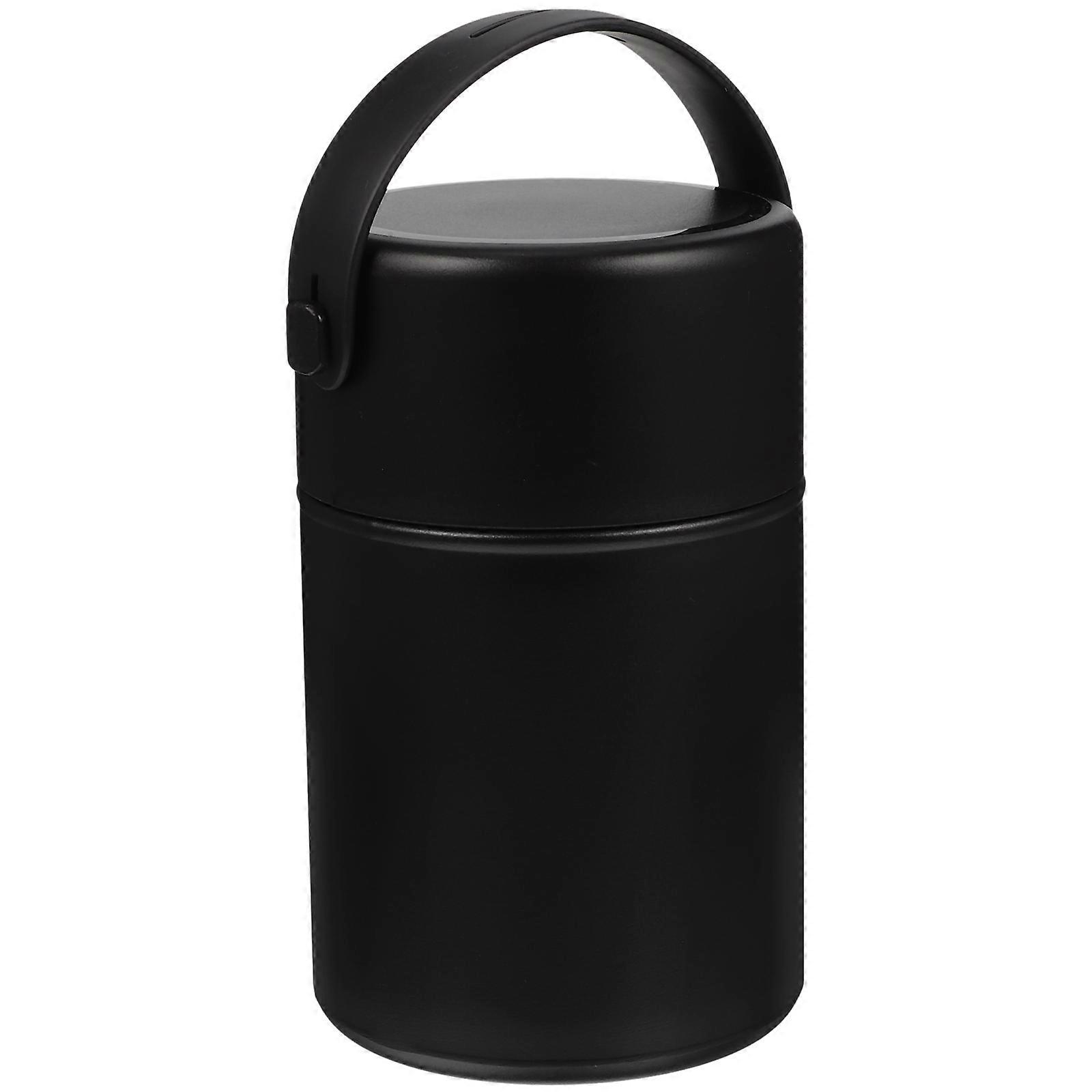 Thermal Food Containers Insulated Food Jar With Spoon For Daily Use 17.3x10.5x10.5cm Black Vacuum Sealed 1Pcs