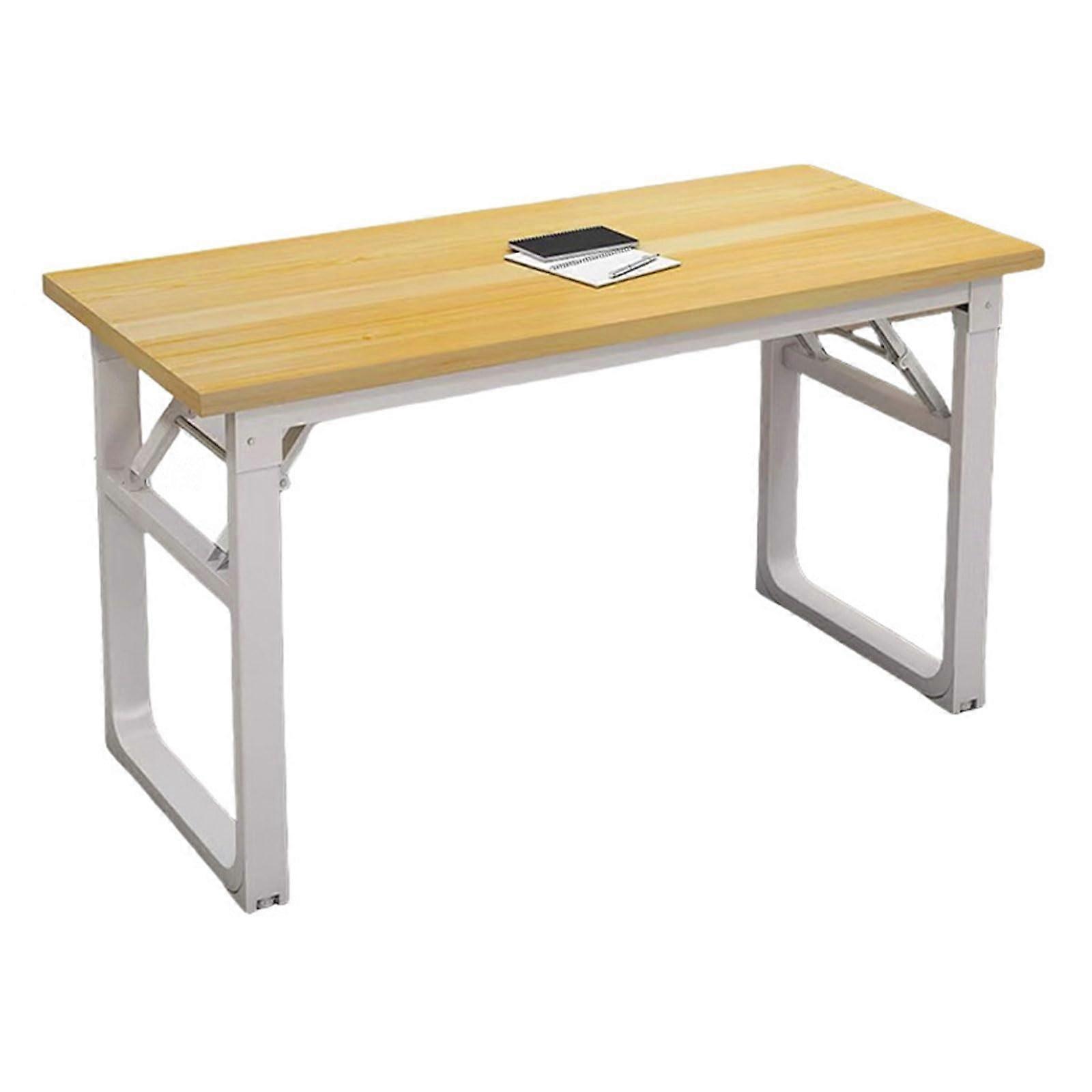 Portable Folding Office Desk – Modern Conference Table with Metal Frame, Yellow Wood Grain