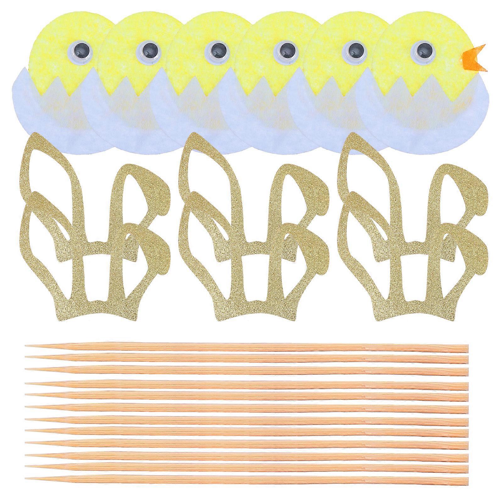 Rabbit Cake Toppers Chick Shape Easter Style Photo Prop Assorted Color 5.7Cm X 5.3Cm X 0.1Cm 12Pcs
