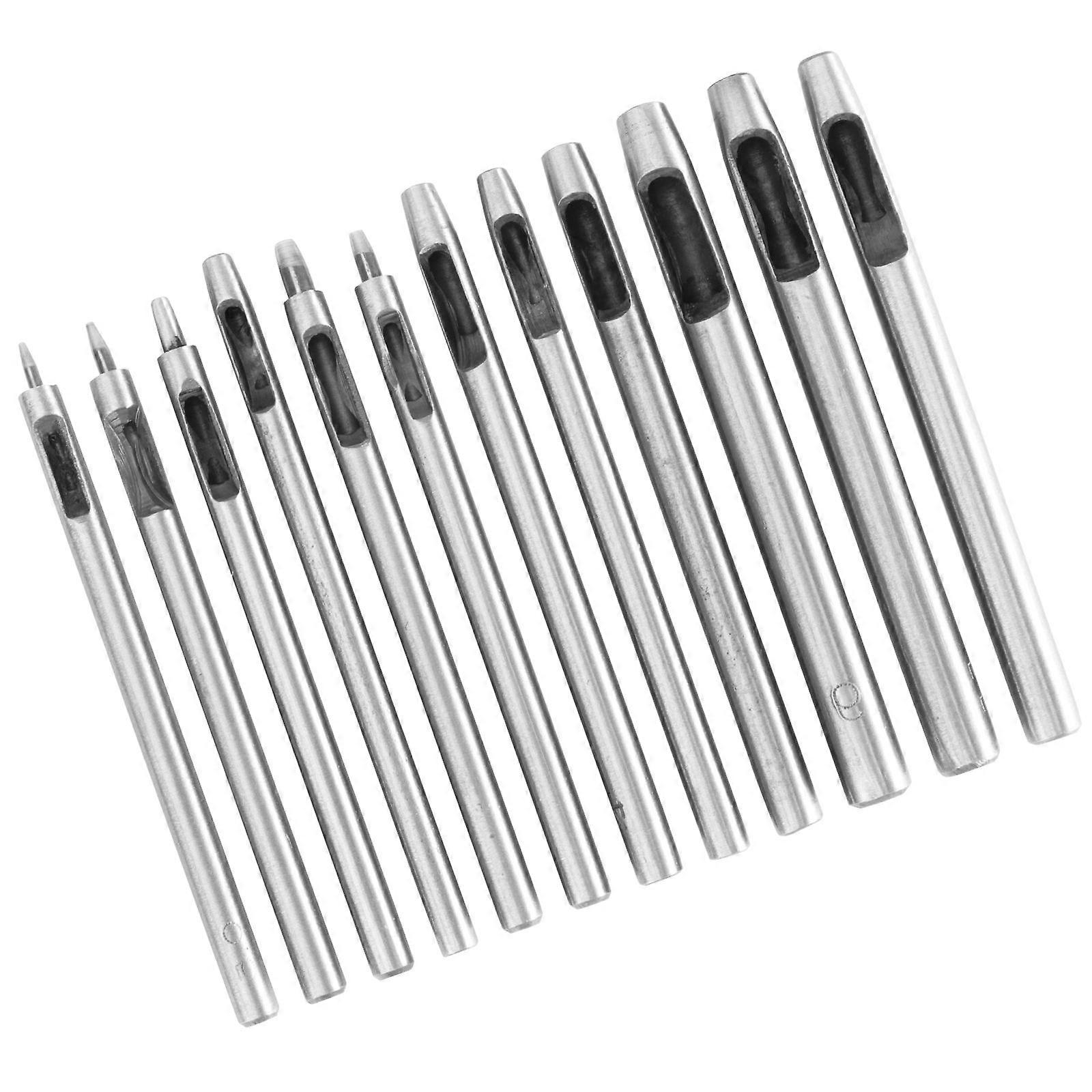 12 Pcs Hole Punch Set for Belt Made of Alloy Steel with Silver Color Easy to Use Various Sizes
