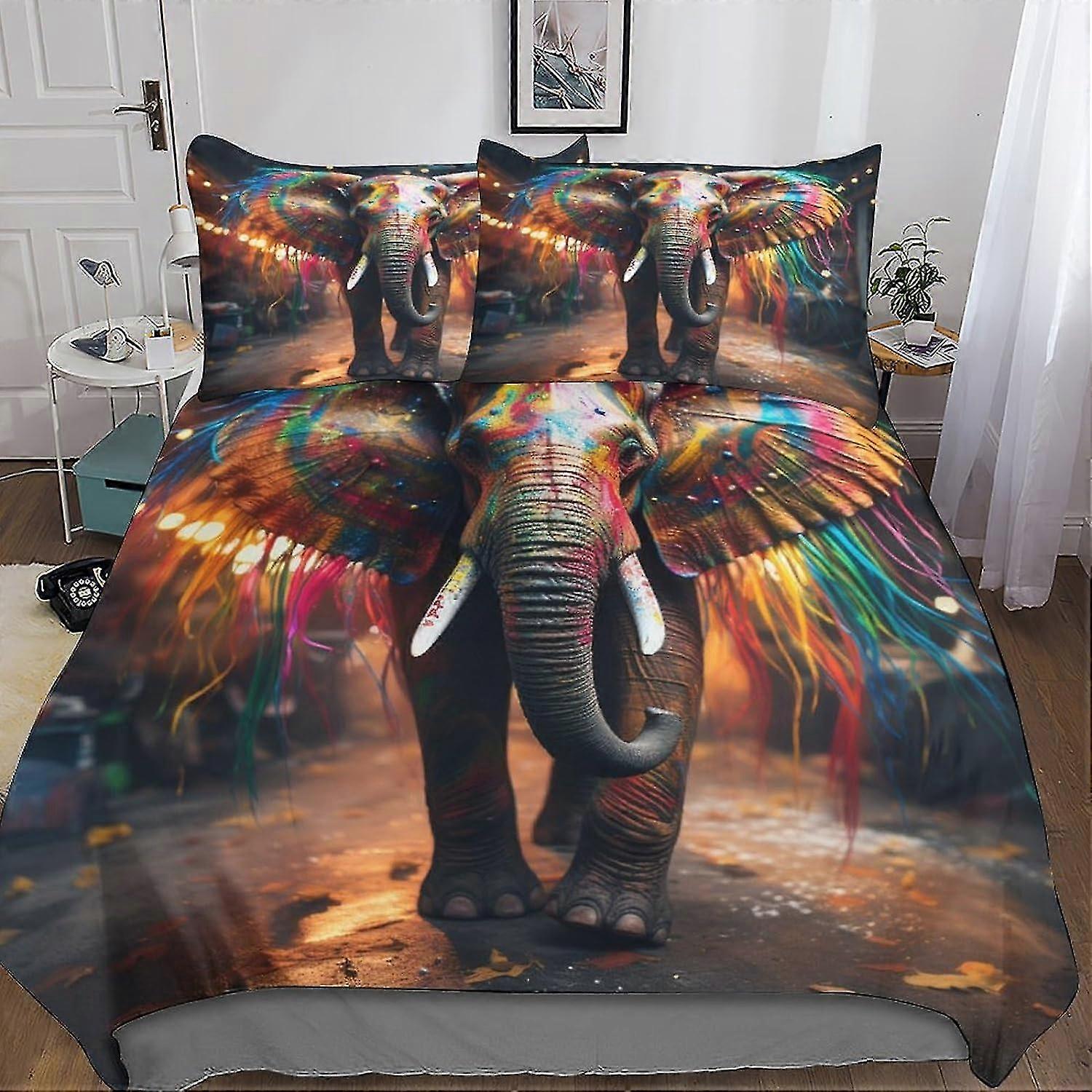 Elephant Duvet Cover Set 3D Printed Creative Quilt Cover Ultra Soft Hypoallergenic Microfiber Bedding Set
