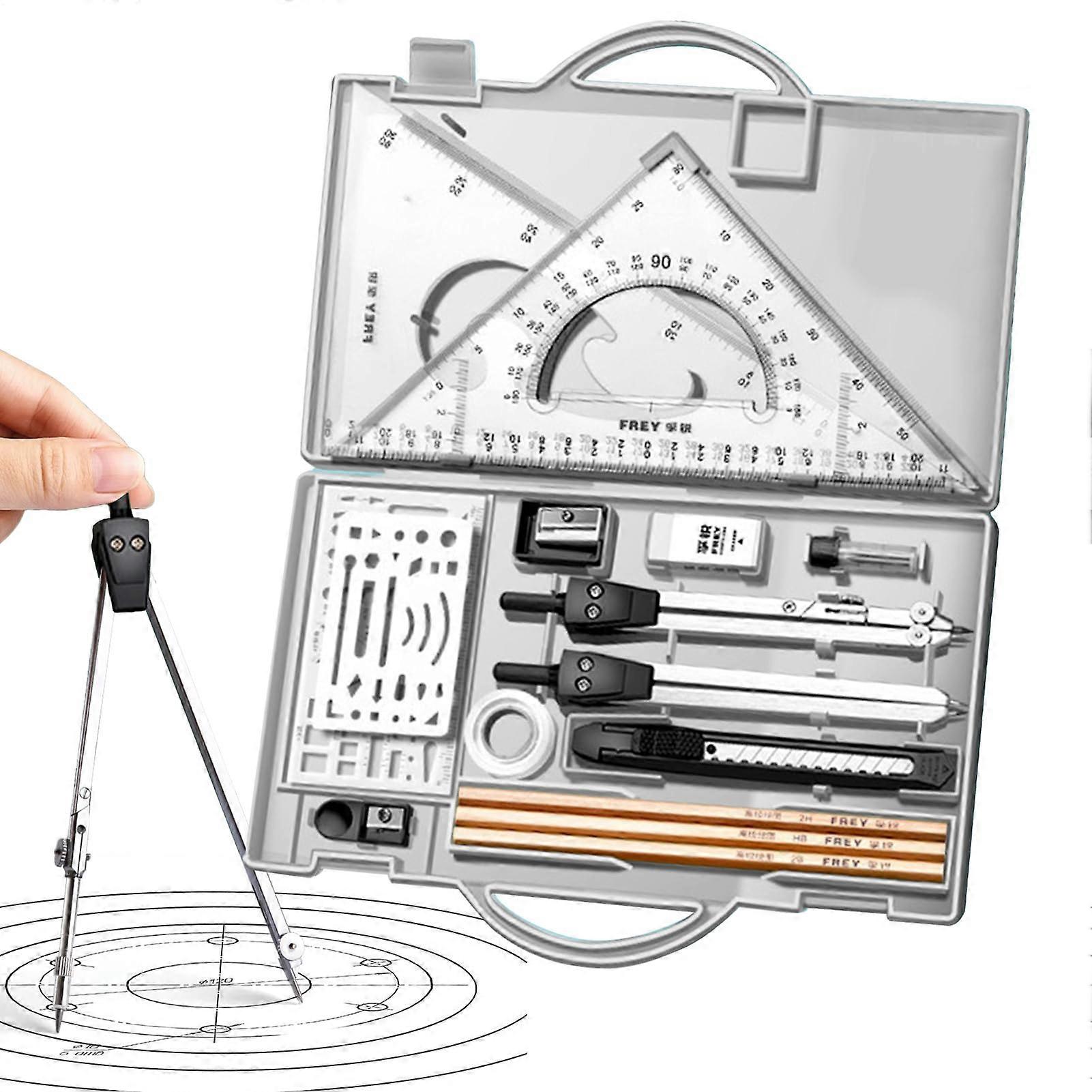 Geometry Set for Students, 16Piece Precision Tool Kit with Storage Box