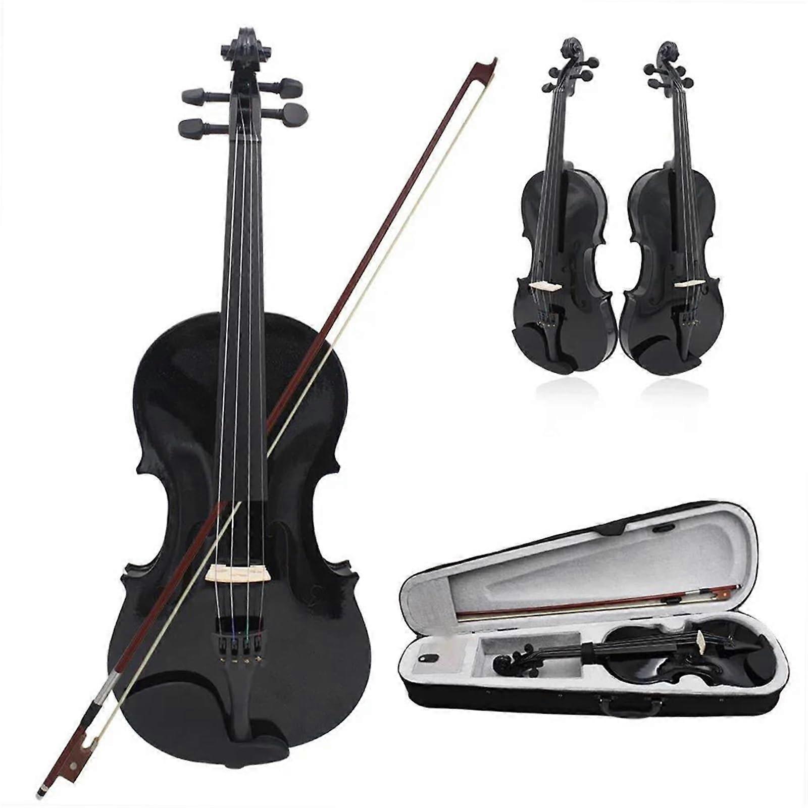 Violin Starter Set 4/4 FullSize Beginner Violin Kit Professional String Music Instrument Starter Kit for Beginners Violin (Black)