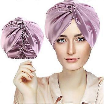 Imitation Silk Hair Cap Double Layer Soft Silky Headband with Strong Elastic Band, Purple
