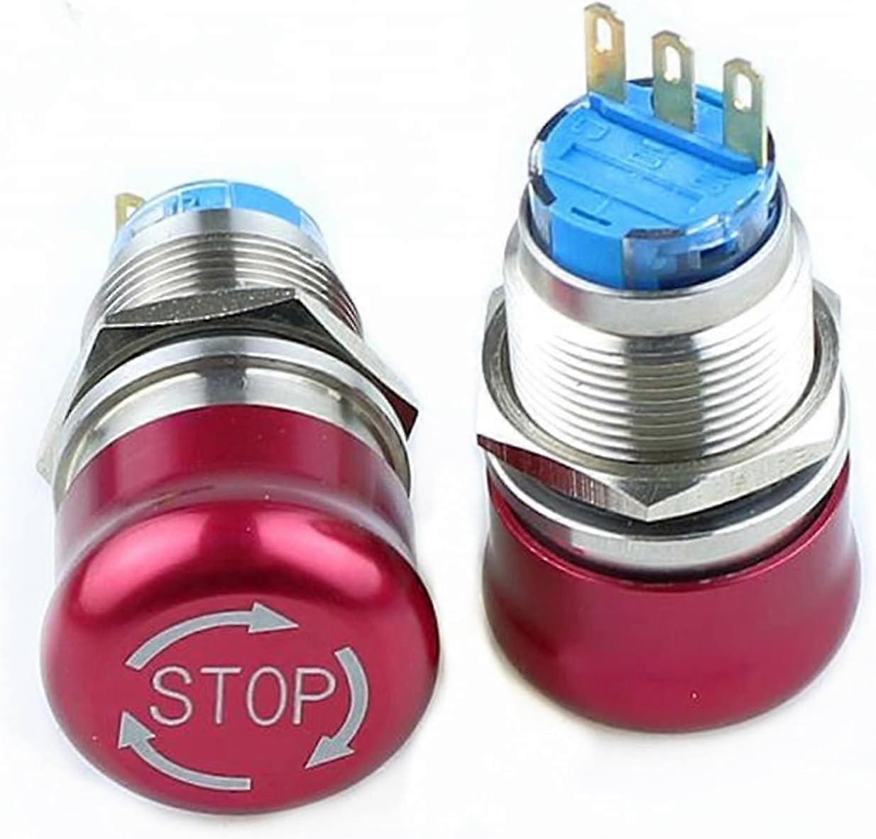1 piece, 19 mm stop pattern, flat, round, stainless steel, emergency stop button, pushtolock, turn to reset, red, 3pole.