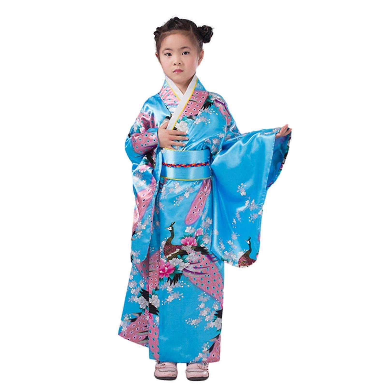 Fianao 1 Set Kızlar Geleneksel Kimono Pijama Canlı Renkler Çiçek Tavuskuşu Baskı Kimono Giymek Kolay