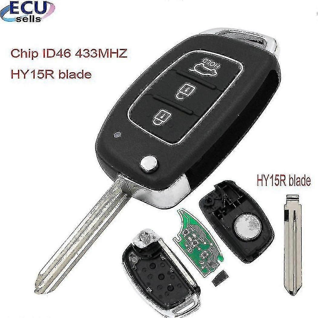 3 Button Flip Folding Remote Key 433mhz Transponder Id46 Hy15r Blade For New Ix35 Ix25 Ix45 Elantra Santa 2013-2017