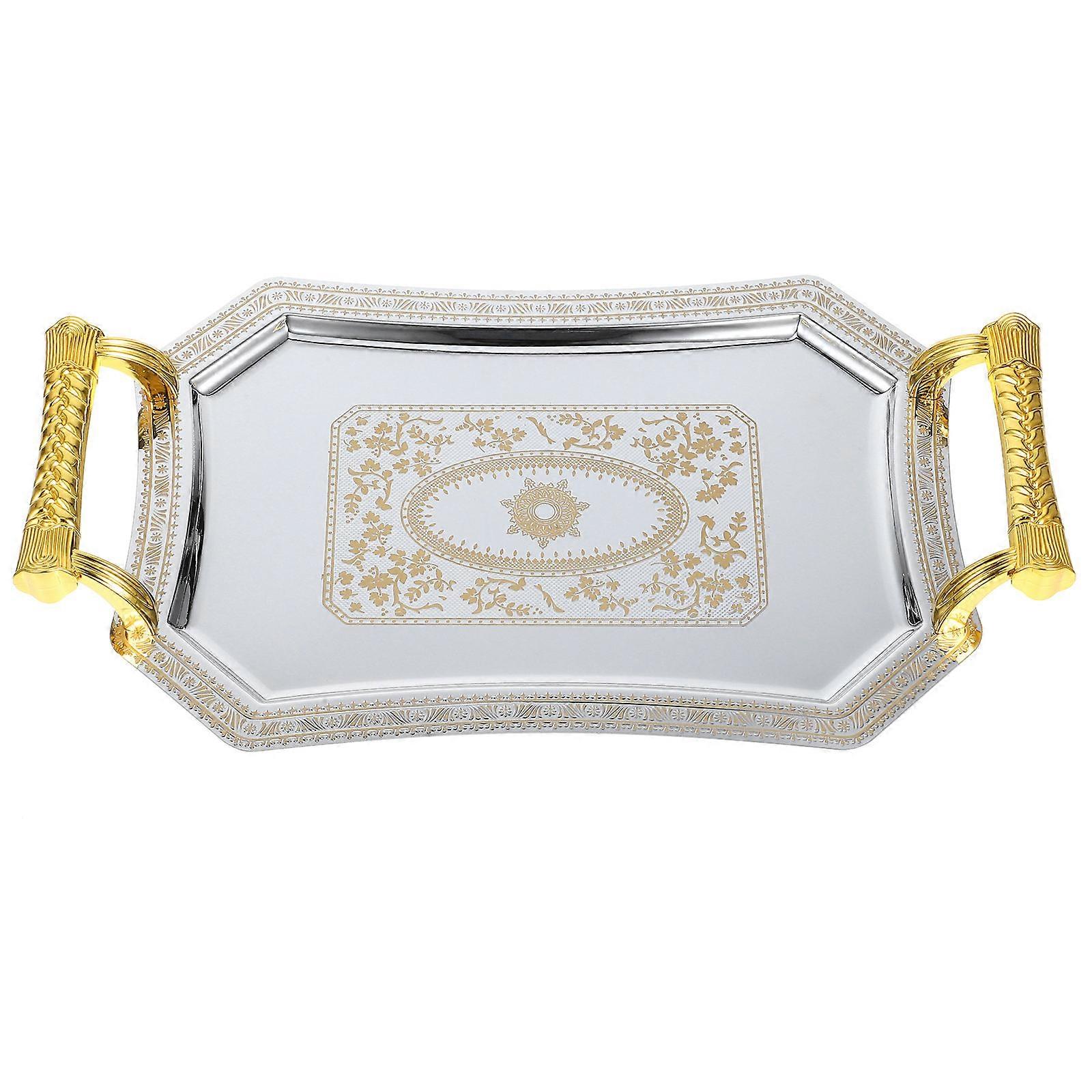 Stainless Steel Platter With Handle Storage Serving Tray Household 11×7.9×4.7in 1Set