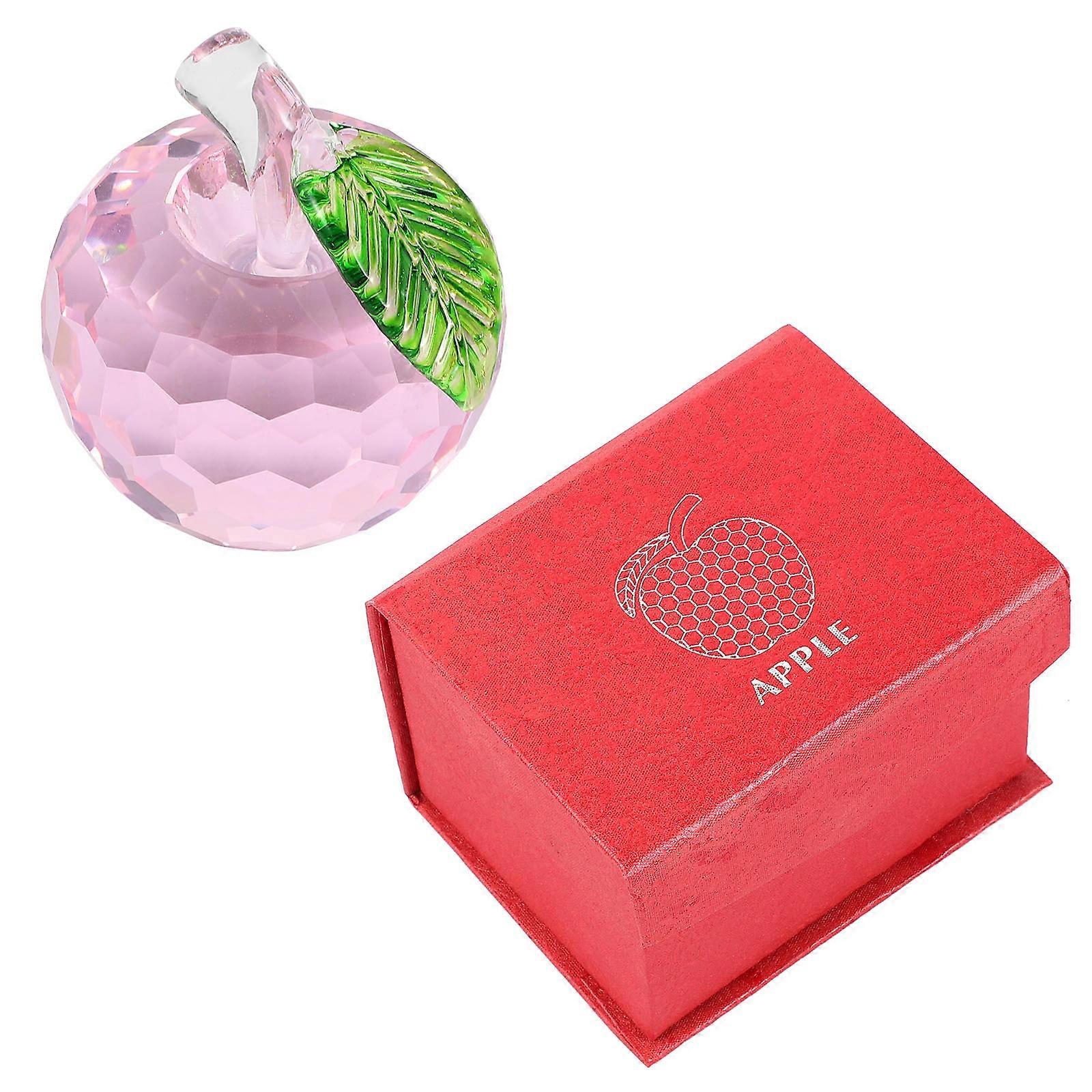 Pink Crystal Apple Craft Decoration for Desk with Lifelike Design 1 Pc