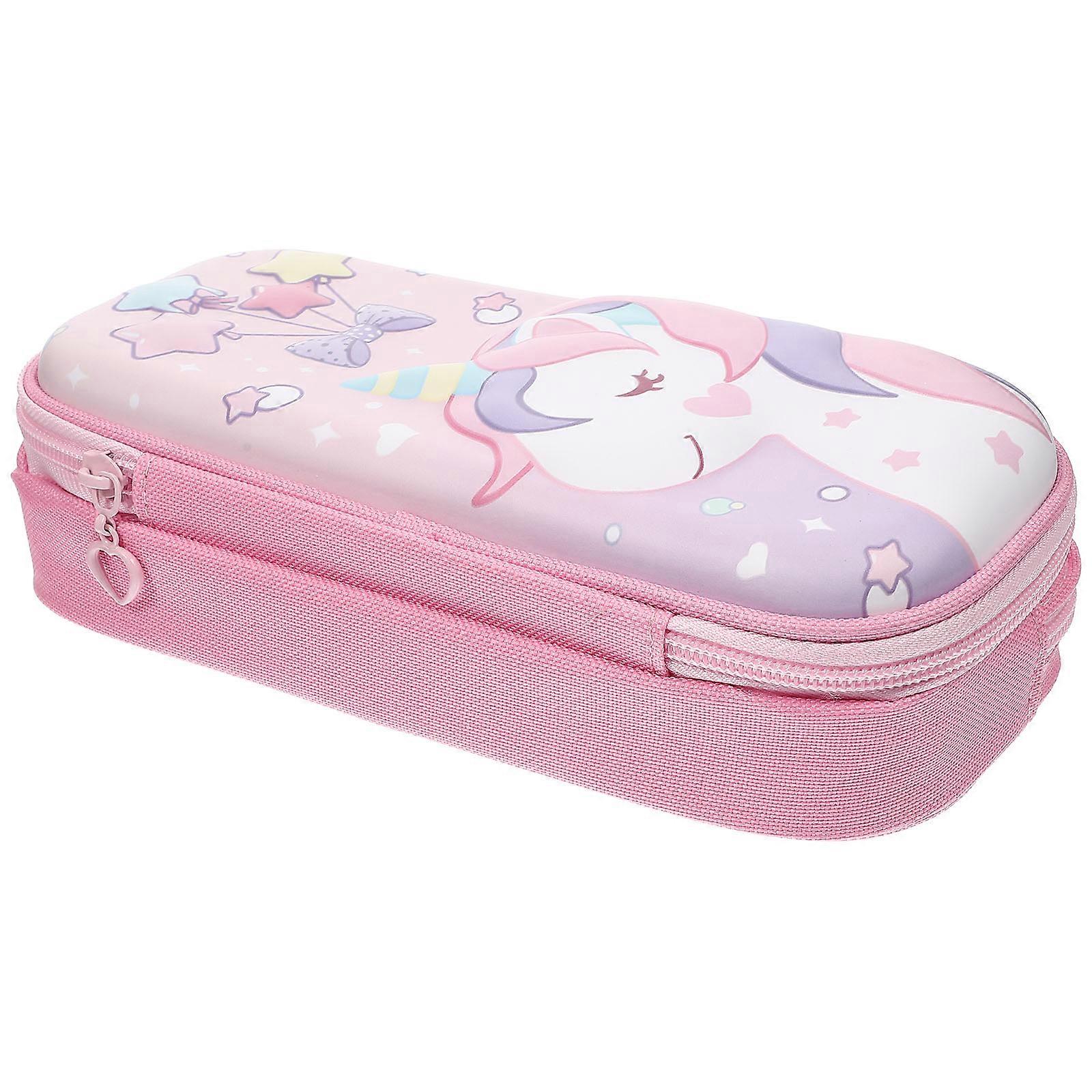 Pencil Cases Girls Versatile Pencil Case Cartoon Design Childrens Pencil Case Pink EVA Material 23X10cm 1Set
