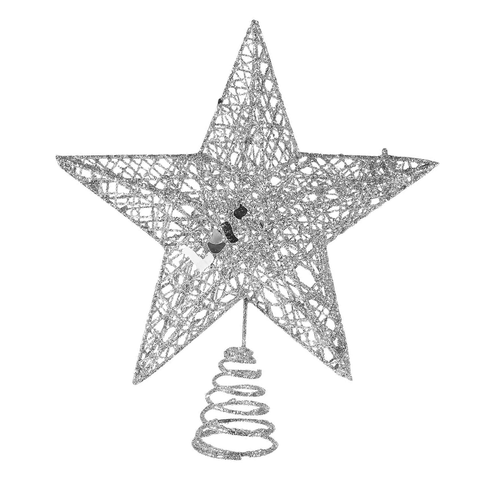 20 cm Large Star Tree Topper 5Pointed Glitter Tree Topper for Tabletop Christmas Trees Easy to Use Festival Tree Topper Romantic Silver Size 3
