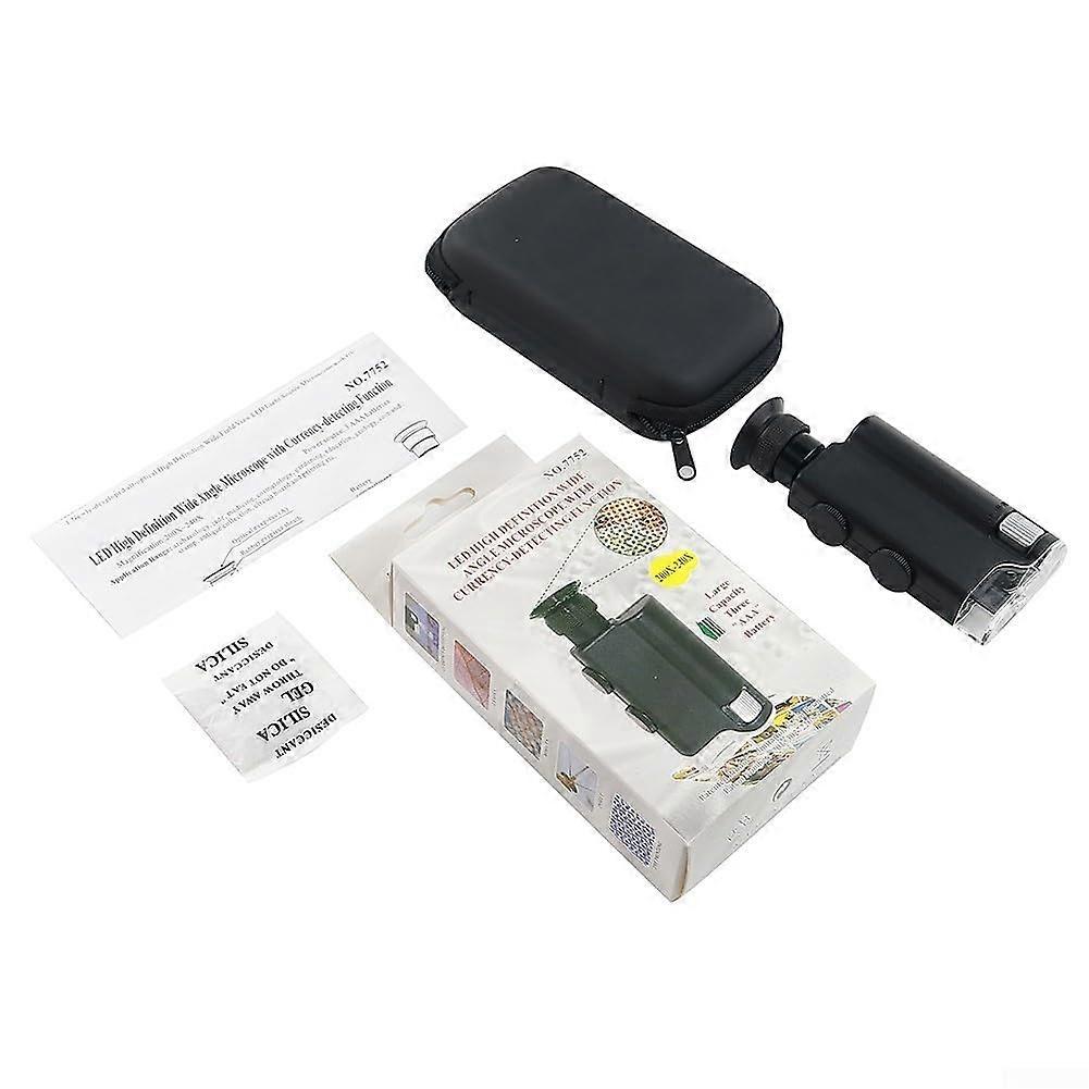 Userfriendly portable microscope with 200x to 240x magnification and UV light for gemstone inspection.