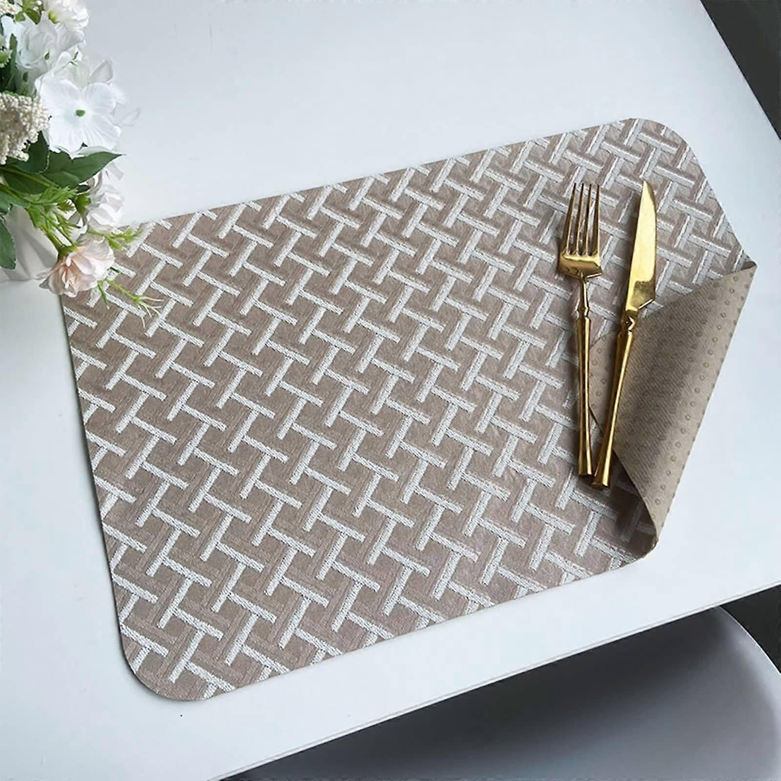 Table Mat 4Piece Set, Washable, Woven Pattern, Wrinkle, Rectangular Placemats, Kitchen Table Mats for Dining Table, 45x30cm, Khaki 4Piece Set