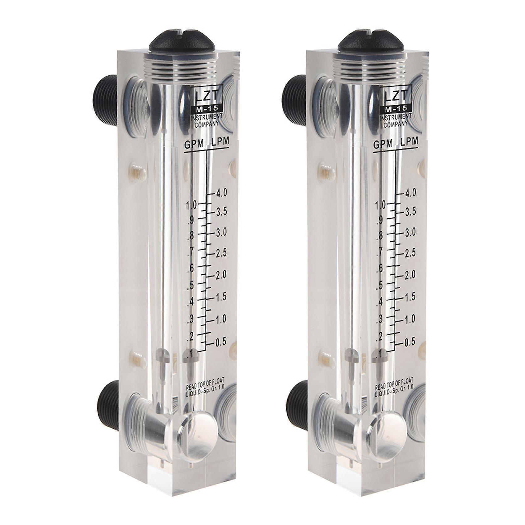 2X Black Adjustable Knob 0.1-1 GPM Panel Type Water Flow Meter -15