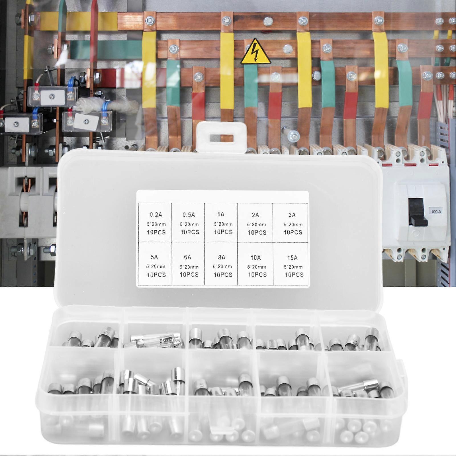 100Pcs Fuse Fast Blow Glass 0.2A 0.5A 1A 2A 3A 5A 8A 10A 15A 20A Set Kit for Protection