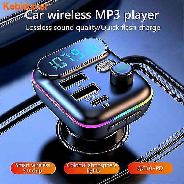C29 Car FM Transmitter Bluetooth 5.0 MP3 Player DC12V/24V Input Dual USB 3.1A + PD 3.1A Fast Charging Car Charger