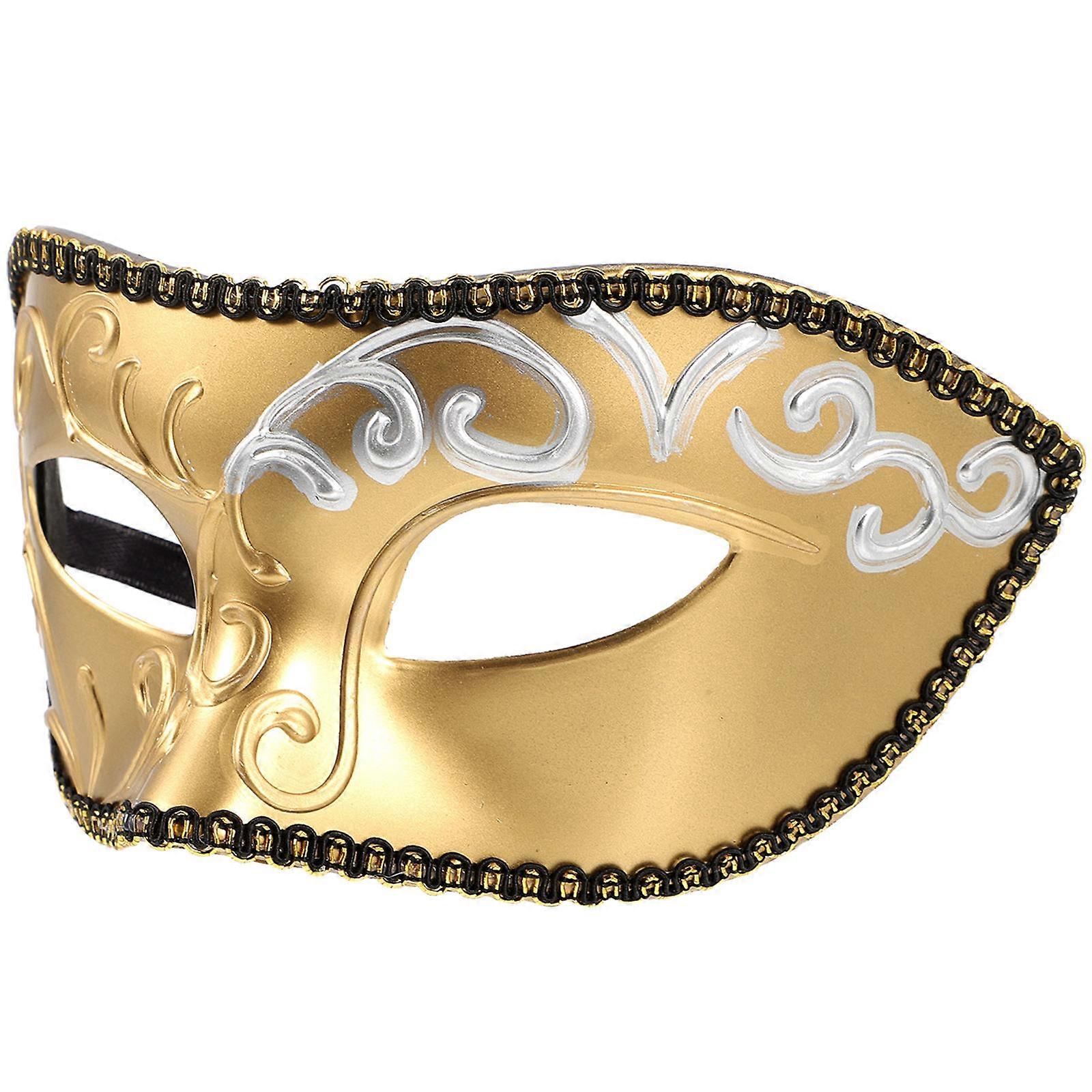 Golden Masquerade Mask Prop for Decor Made of Plastic with Rope Lightweight and Durable 7 Inch