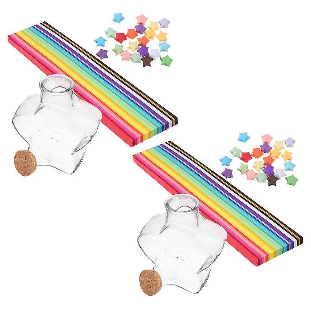 Star Wishing Bottle with Origami Paper Set Empty Plastic Jar for DIY Crafts Assorted Color