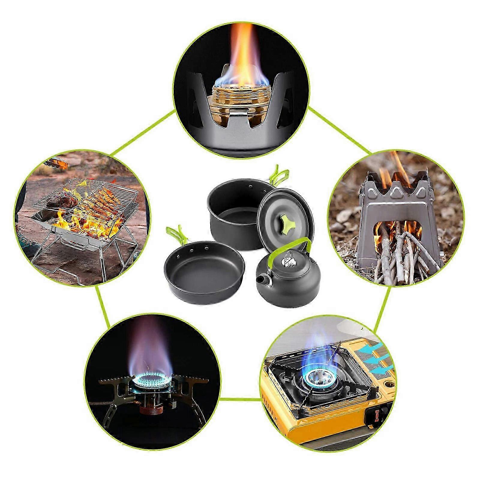 2025 Pan Camping Cookware Kits Kettle Set Foldable with Tableware, Portable Cooker for Picnic and Outdoor Activities