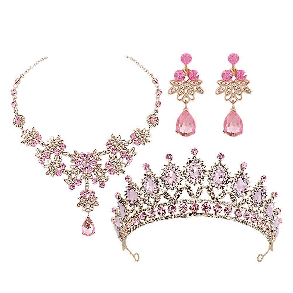 Crown Headpiece Set for Decoration 1Set Costume Jewelry Wedding Necklace Earrings
