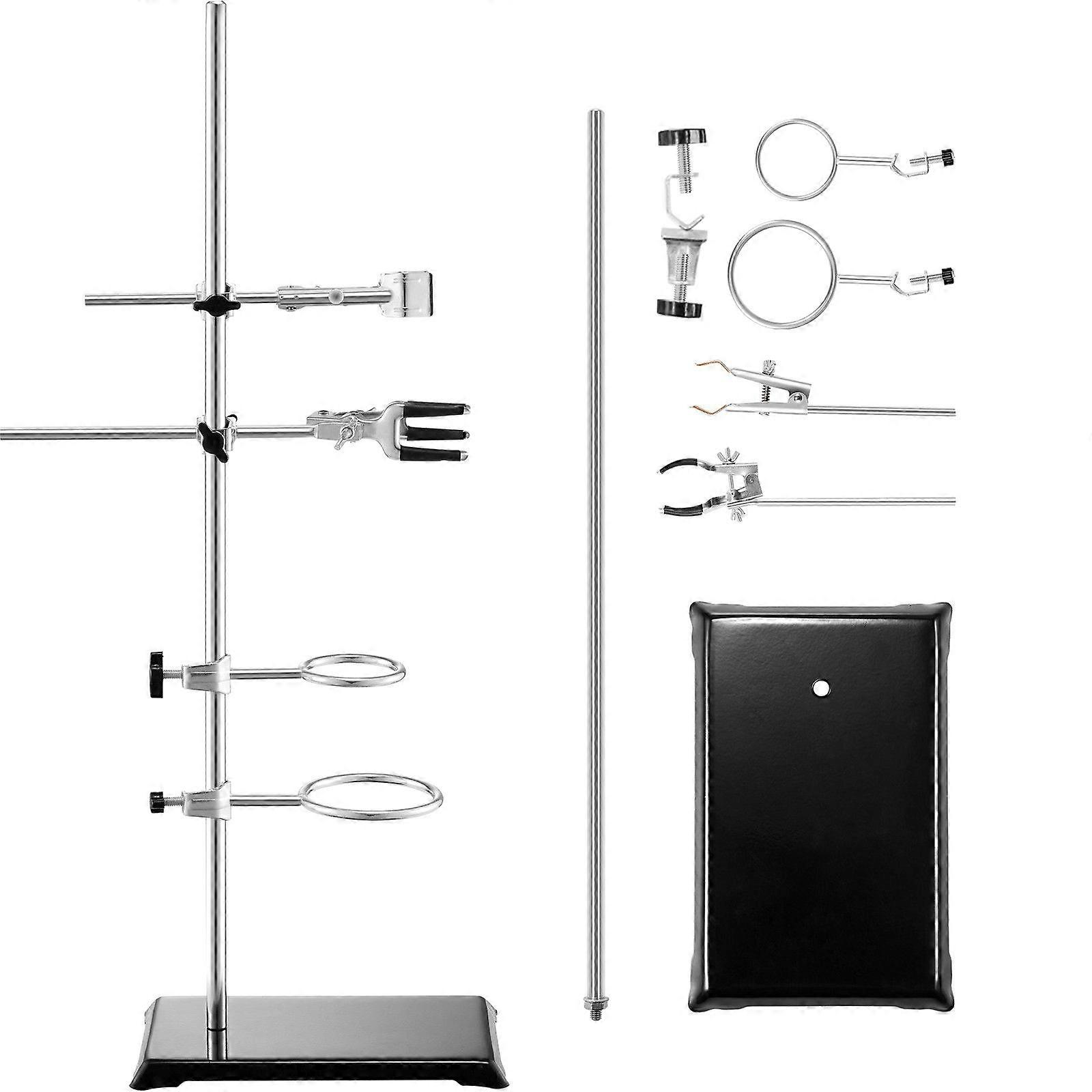 Lab Stand Support,  2 Sets, Steel Lab Stand 23.6" Rod and 8.3" x 5.3" Cast Iron Base, Includes Flask Clamps, Burette Clamps and Cross Clamps