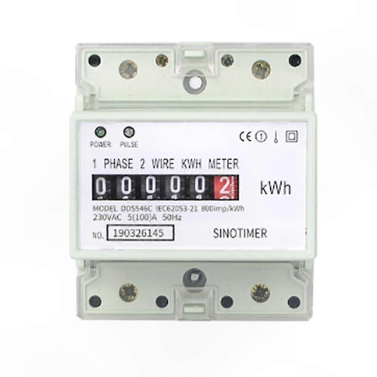 Single Phase 2-Wire AC 220V Energy Meter, 100A KWh Consumption Counter for Electricity Monitoring