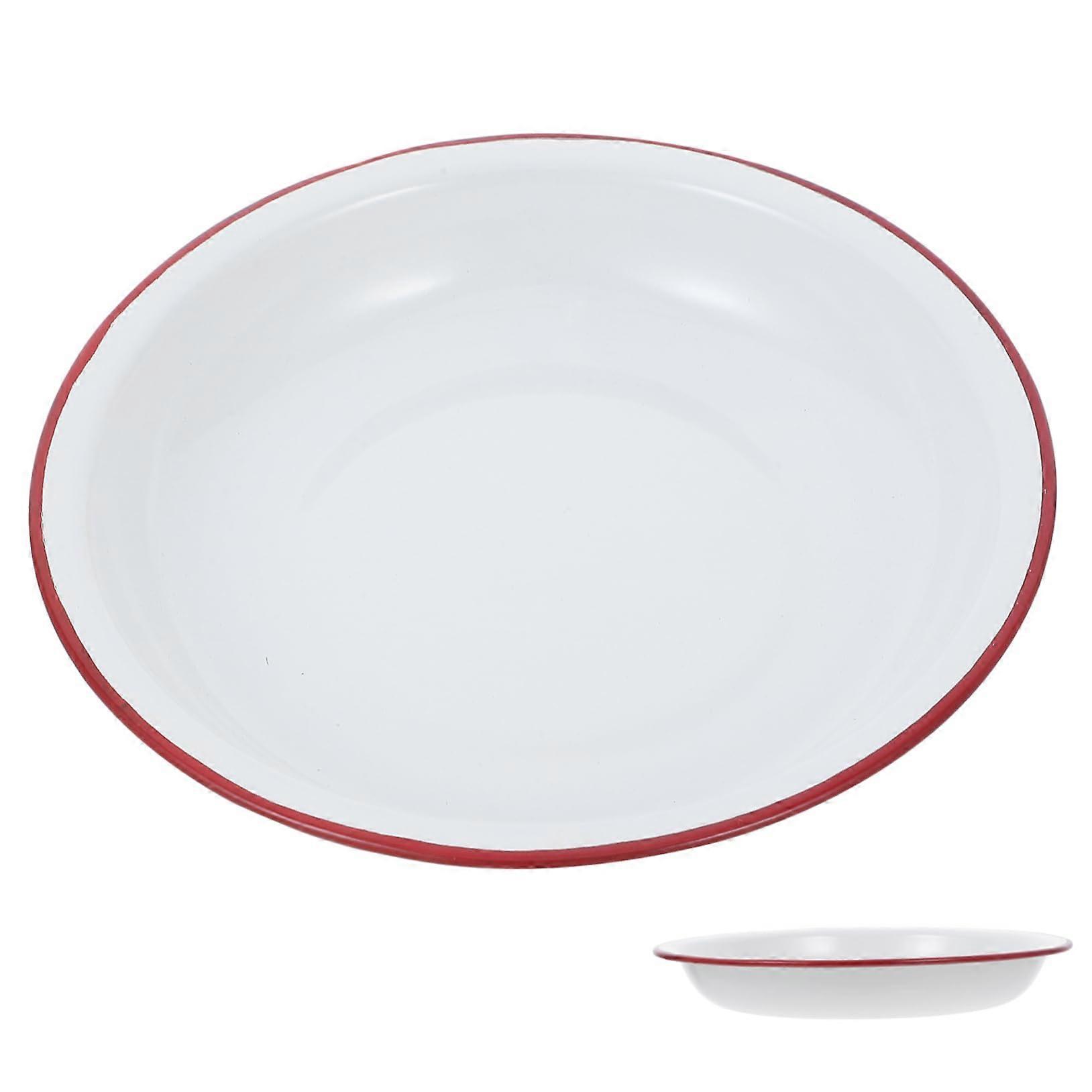 Enamel Dinner Plate and Deep Salad Bowl Set Round Tray Mixing Pan Red Tableware