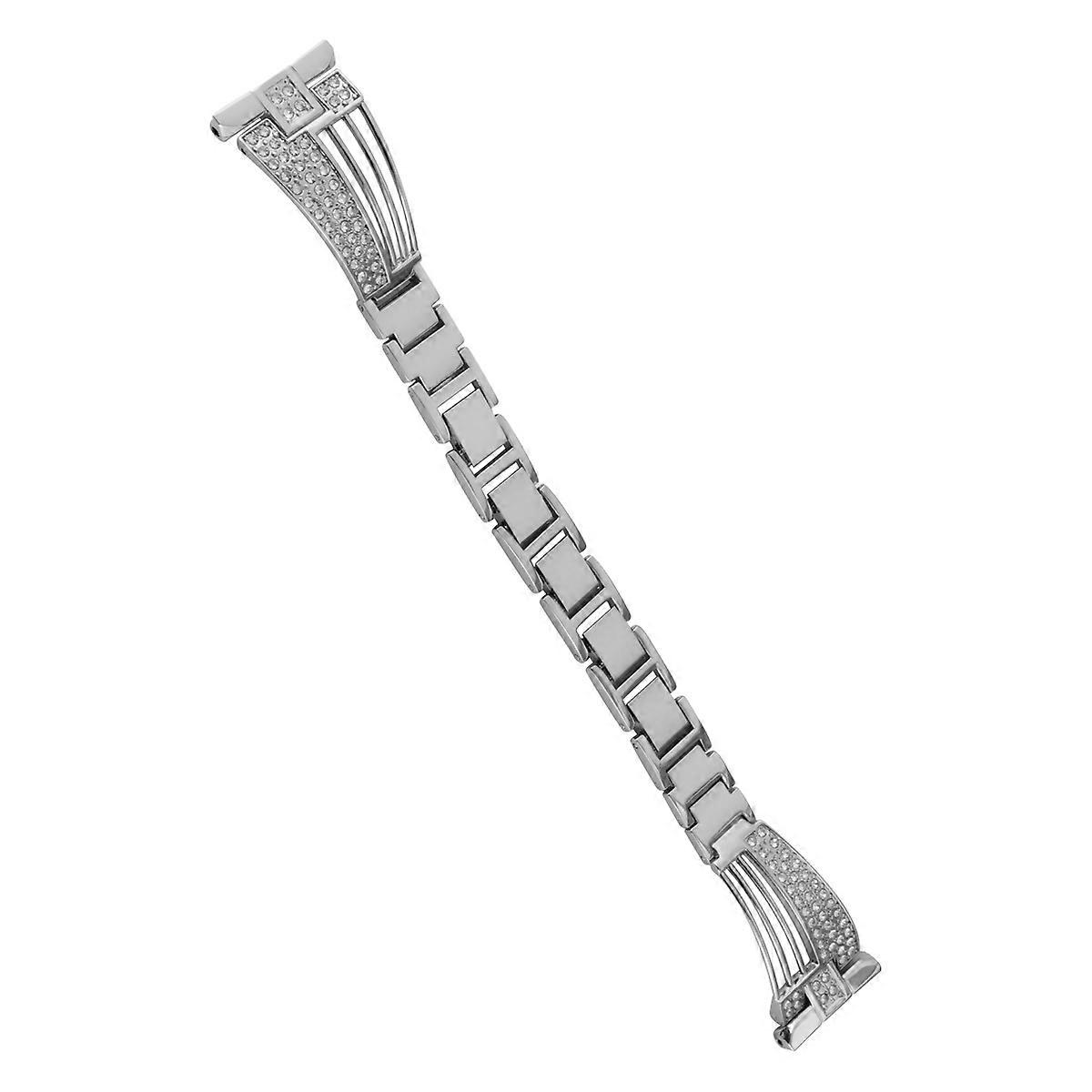 Stainless Steel Watch Strap with Rhinestones for Smartwatch Silver Compatible with Fitbit 1 Pc