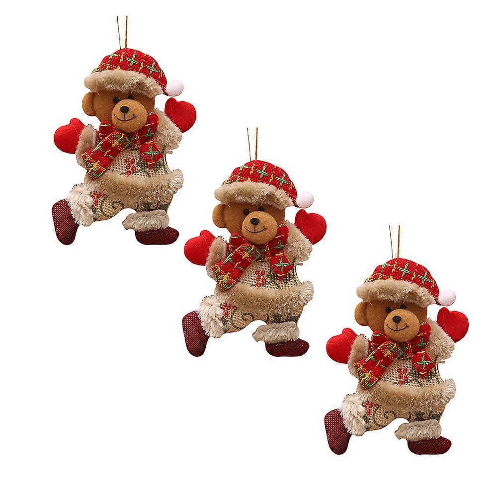 Adorable Bear Shape Christmas Hanging Ornament Three Pcs For Home And Shop Decoration Perfect For Festive Parties 7.1×5.1×2.4 In