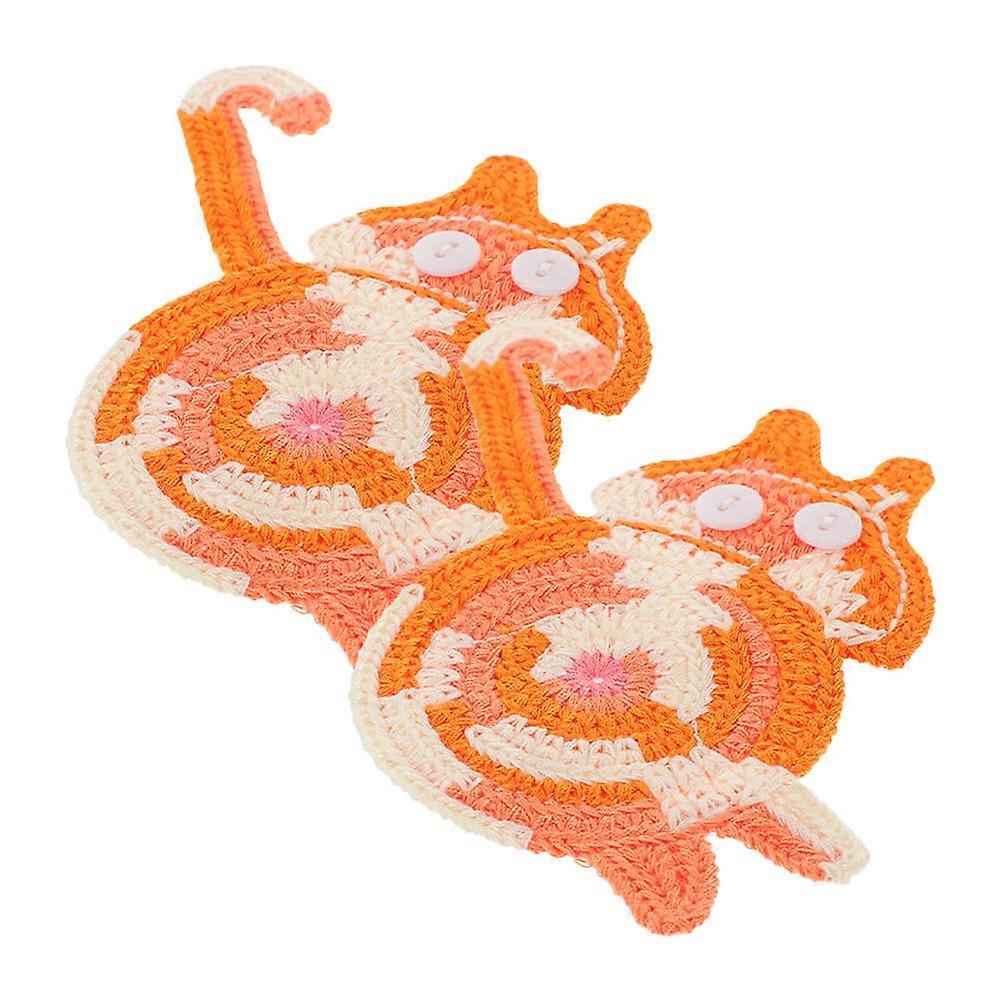 Kawaii Shape Coasters Crochet Set For Kitchen Tableware Accessory Orange 15.00X11.00cm 2Pcs