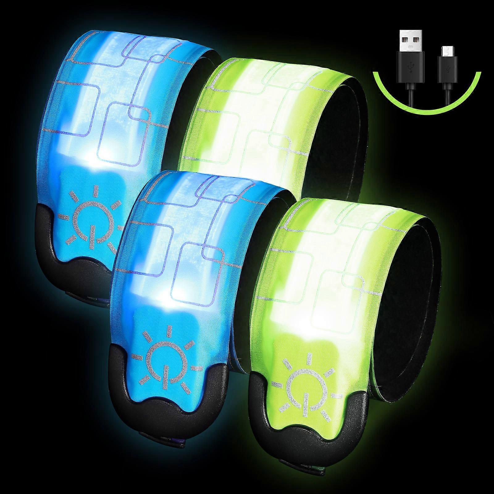 Illuminate Your Nighttime Activities With 4 Pcs Rechargeable LED Wristbands For Adults And Children Perfect For Cycling Or Jogging
